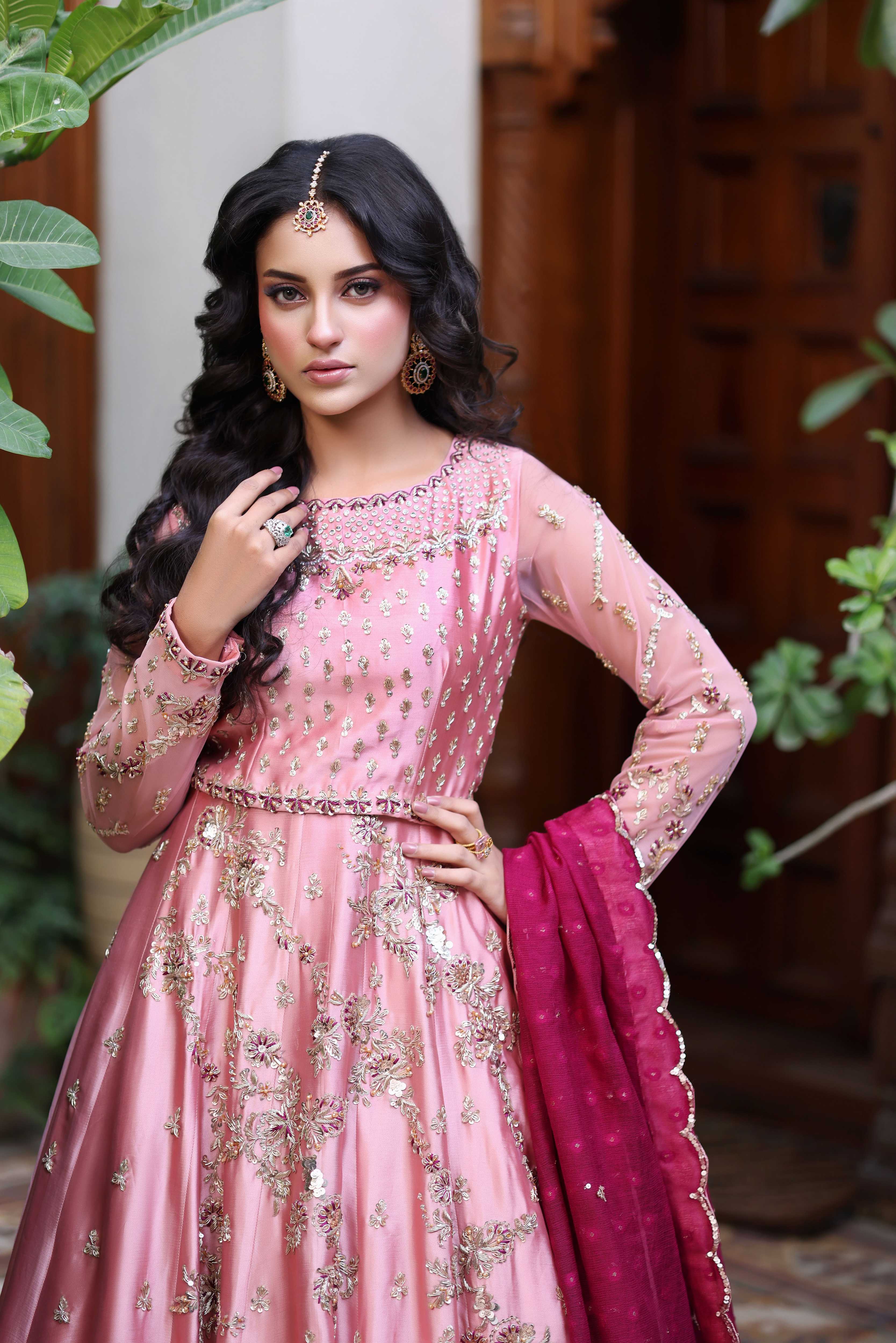 Blush Pink & Magenta Choli Lehnga Nur Set