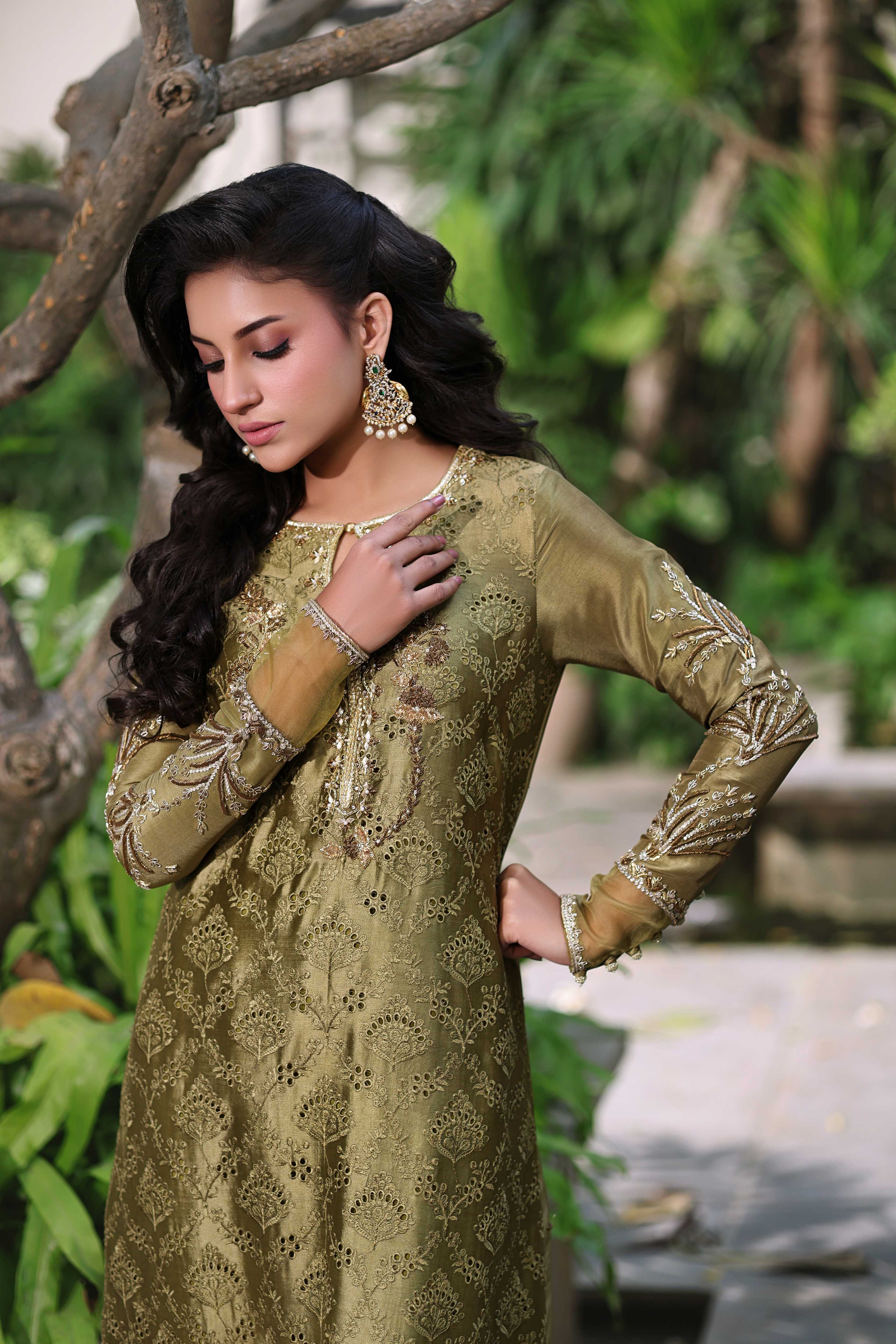 Muted Antique Olive Kaftan Set