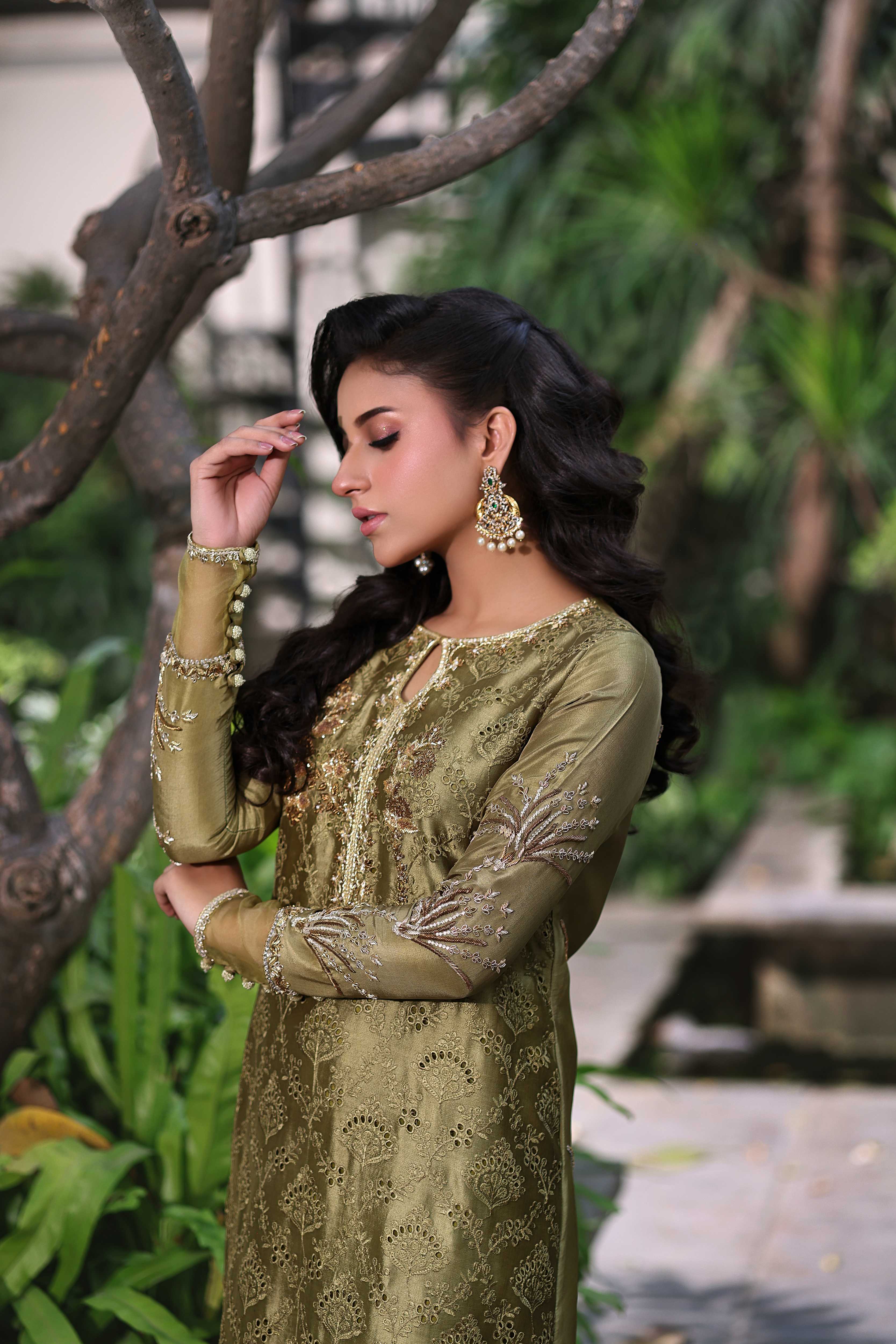 Muted Antique Olive Kaftan Set