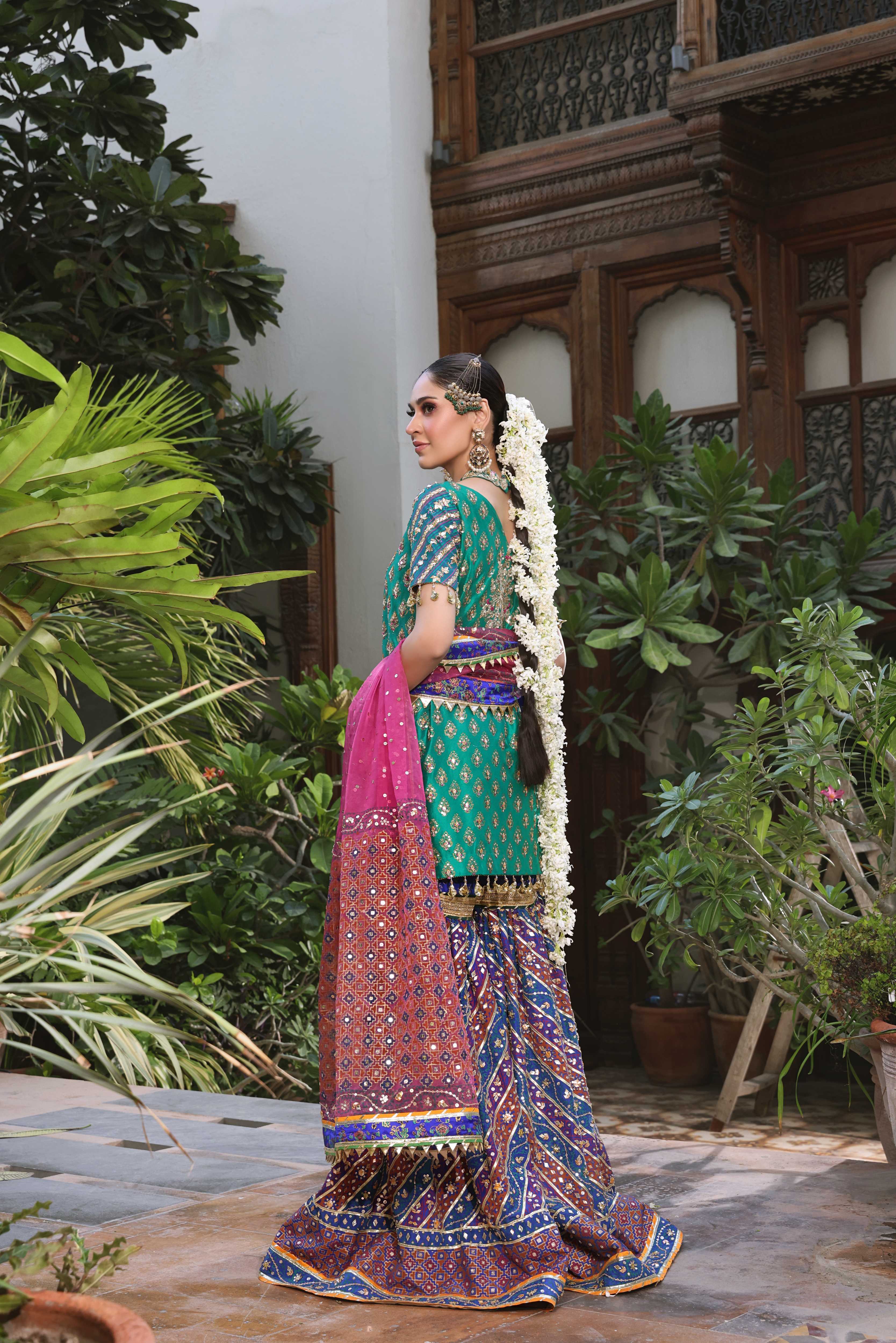 Green Blue Gharara Nur Block Set