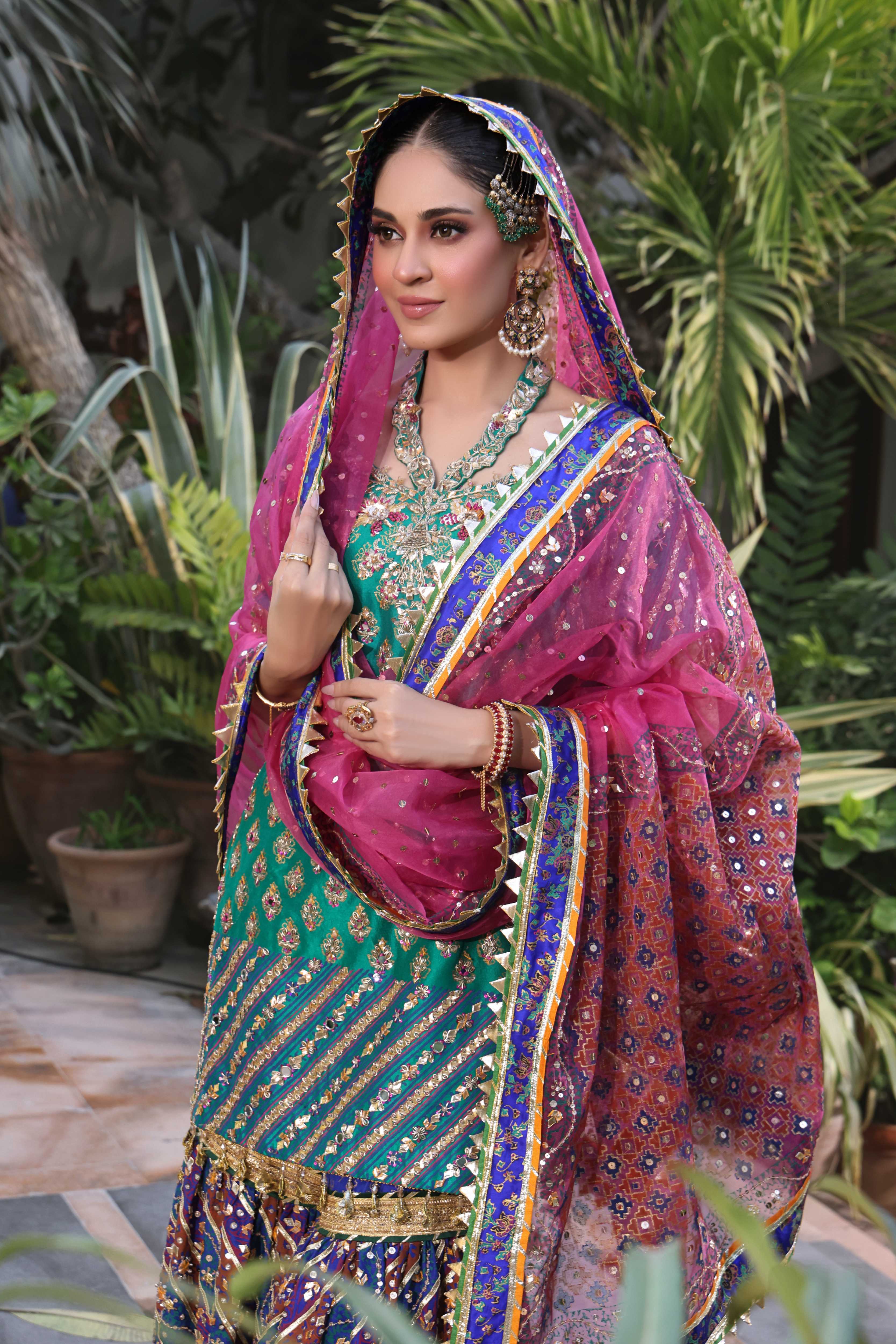 Green Blue Gharara Nur Block Set