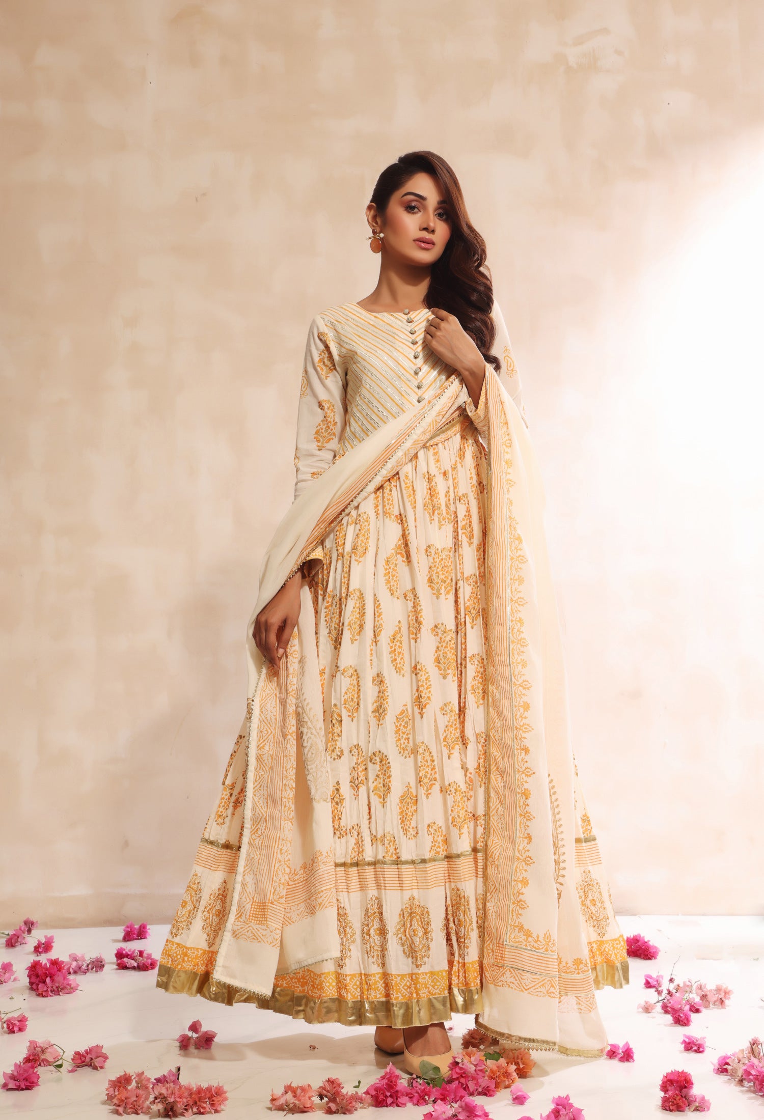 Ivory & Orange Block Print Outfit