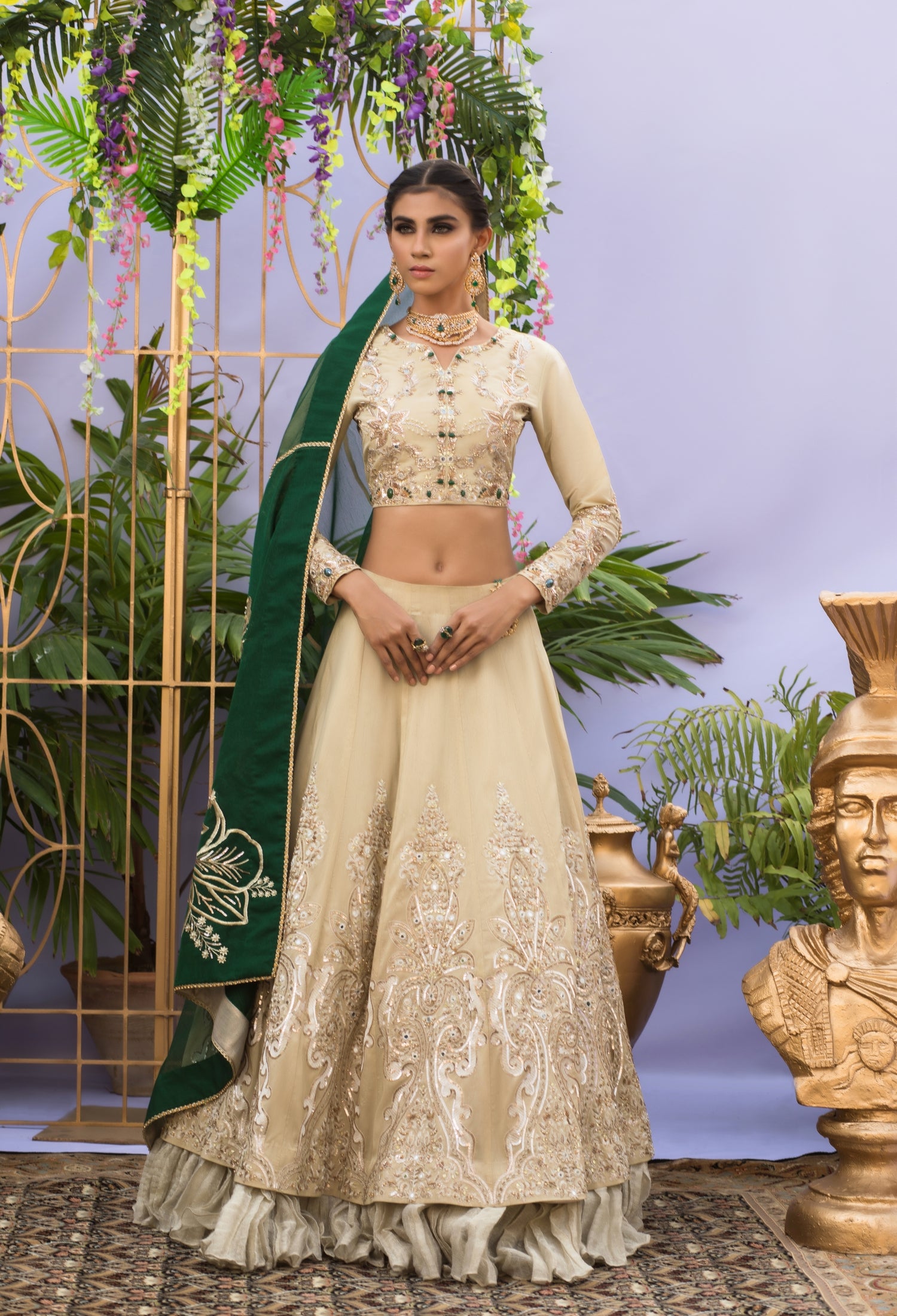 Ivory and Jade Lenga Choli