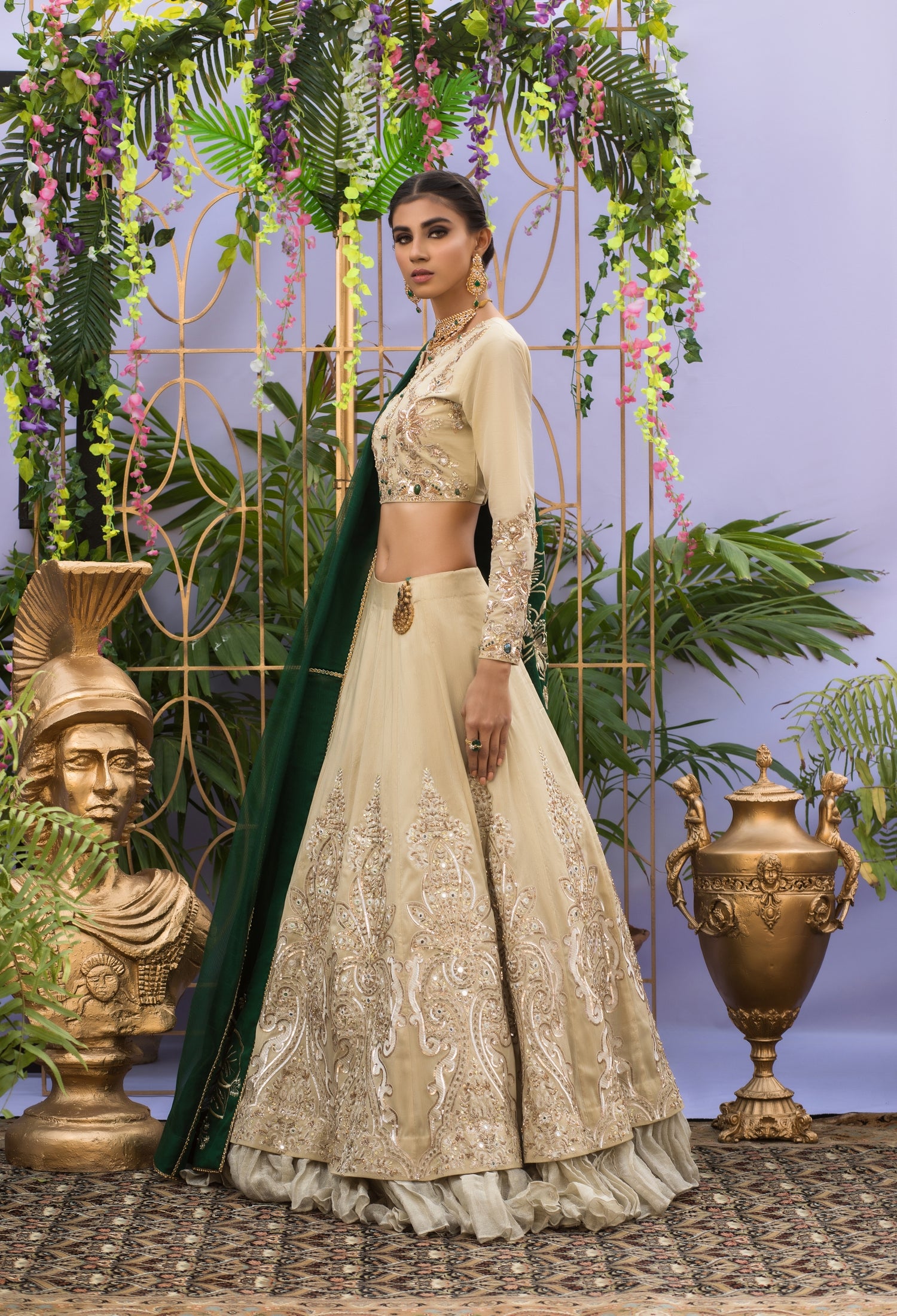 Ivory and Jade Lenga Choli