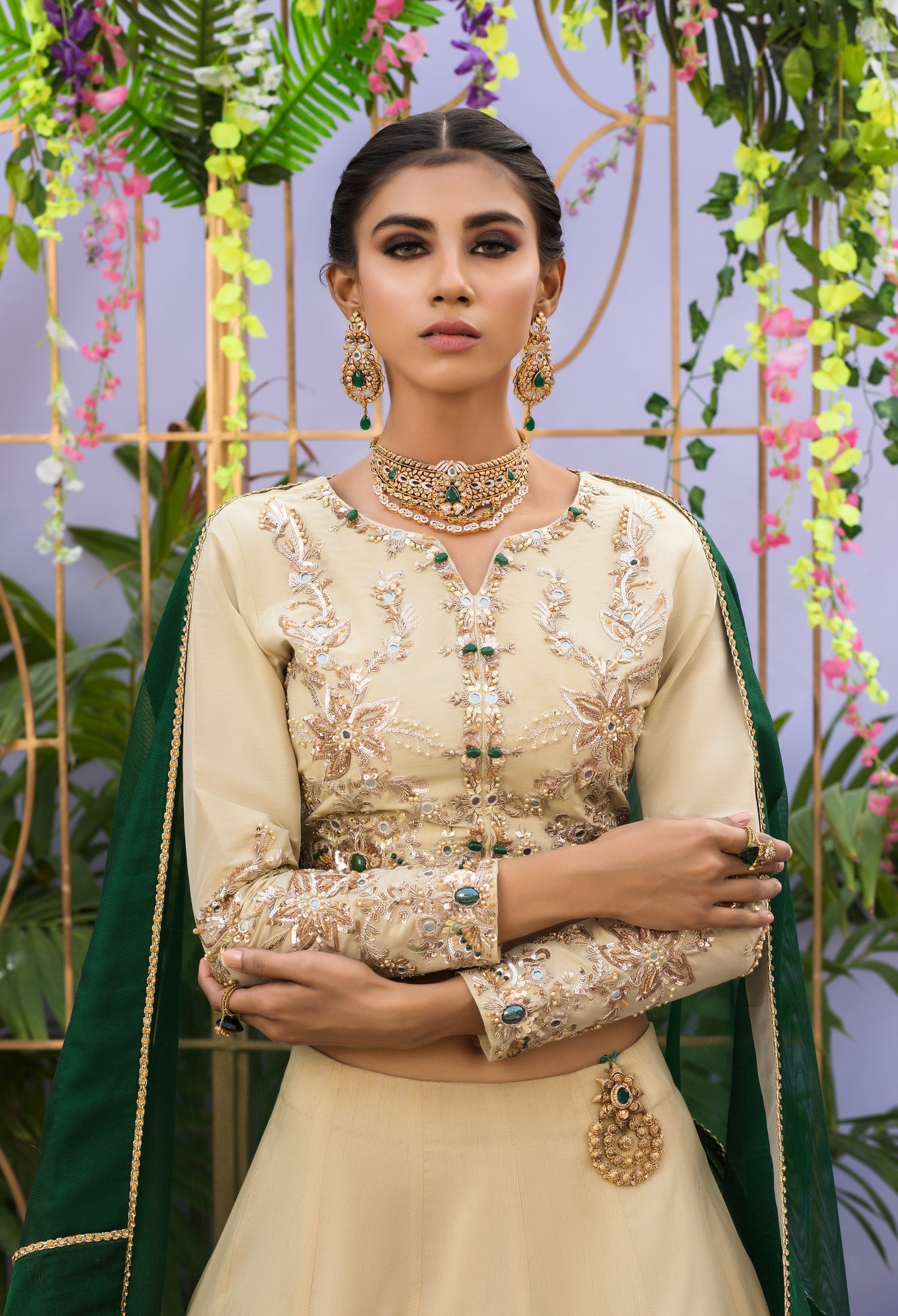 Ivory and Jade Lenga Choli