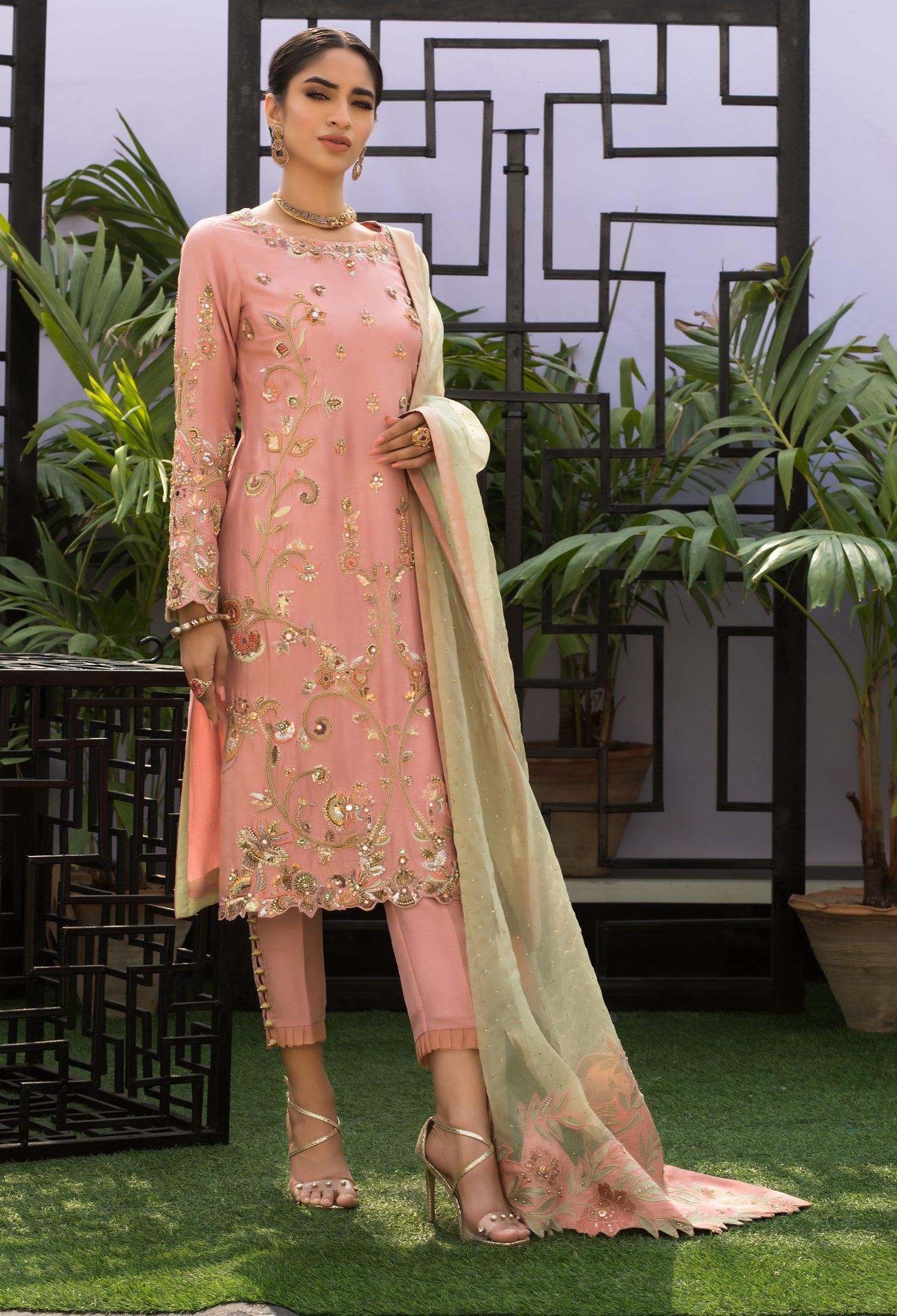 Pink and Mint Green Straight Shirt and Pant