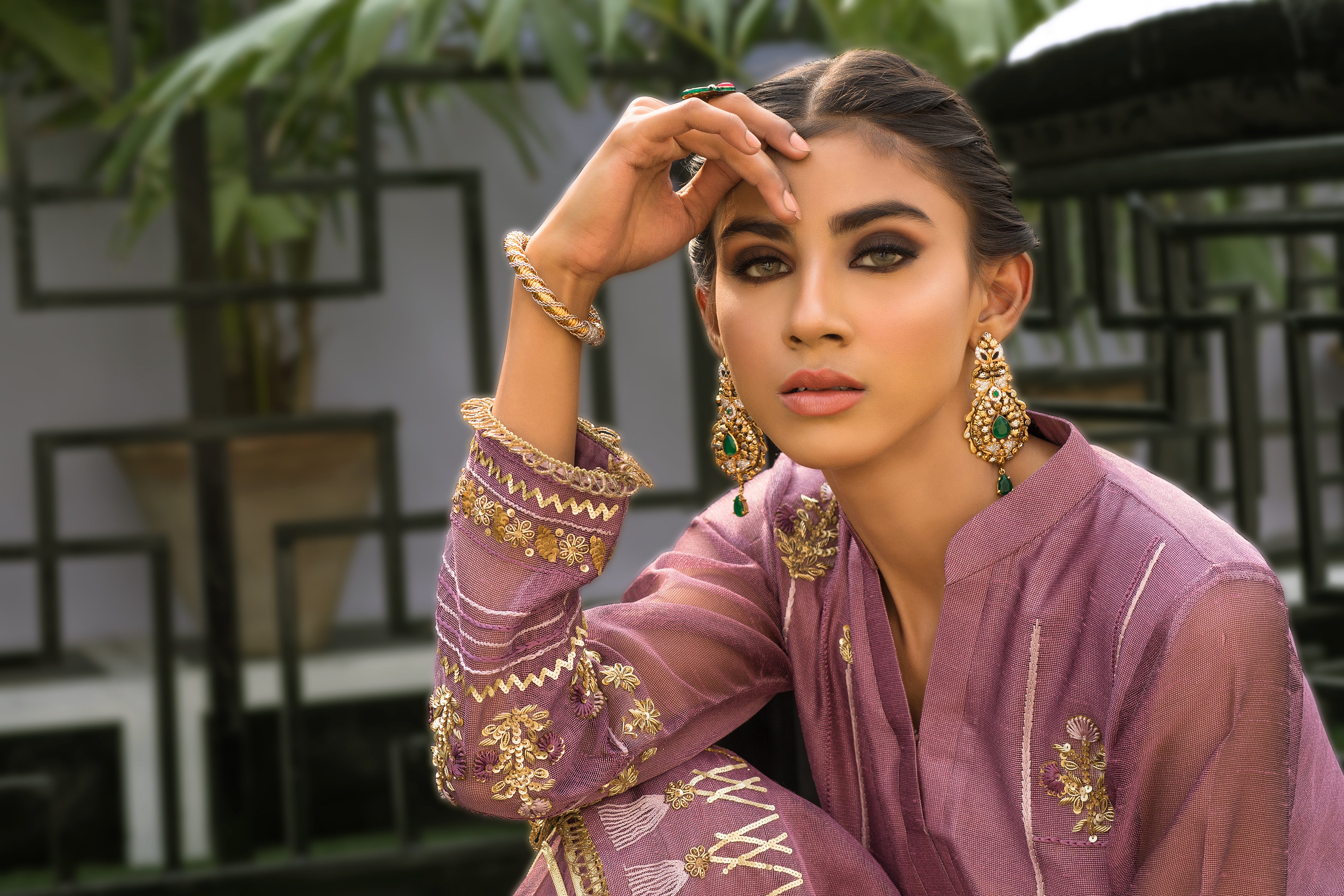 Lilac and Black Straight shirt and Pants with Shawl