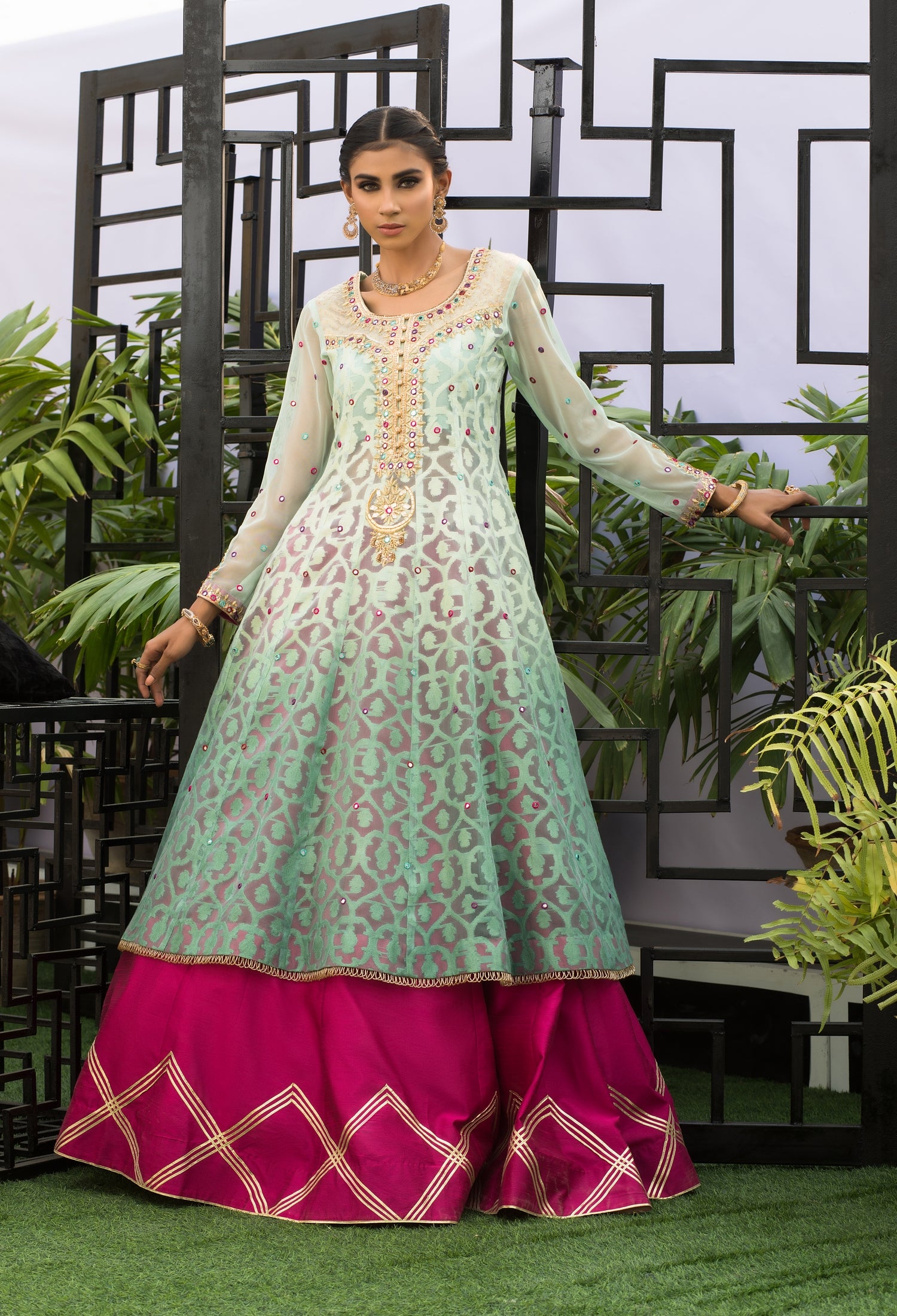 Shaded Mint Anarkali