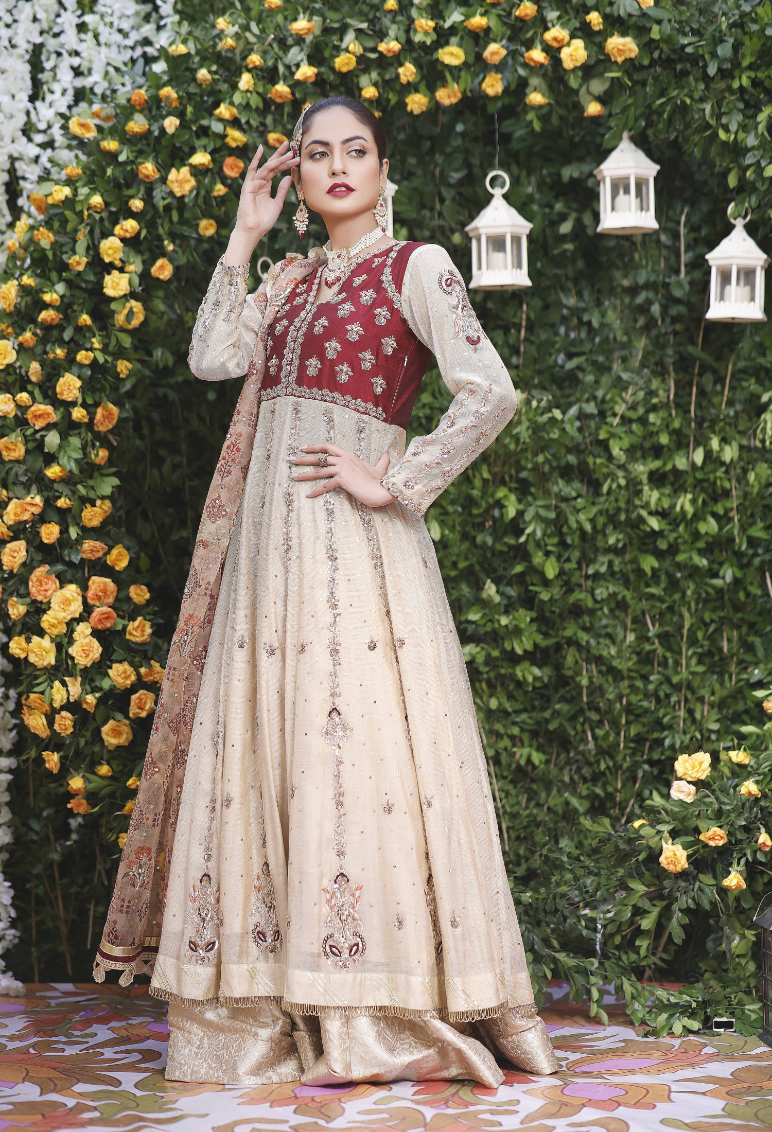 Maroon Ivory Anarkali