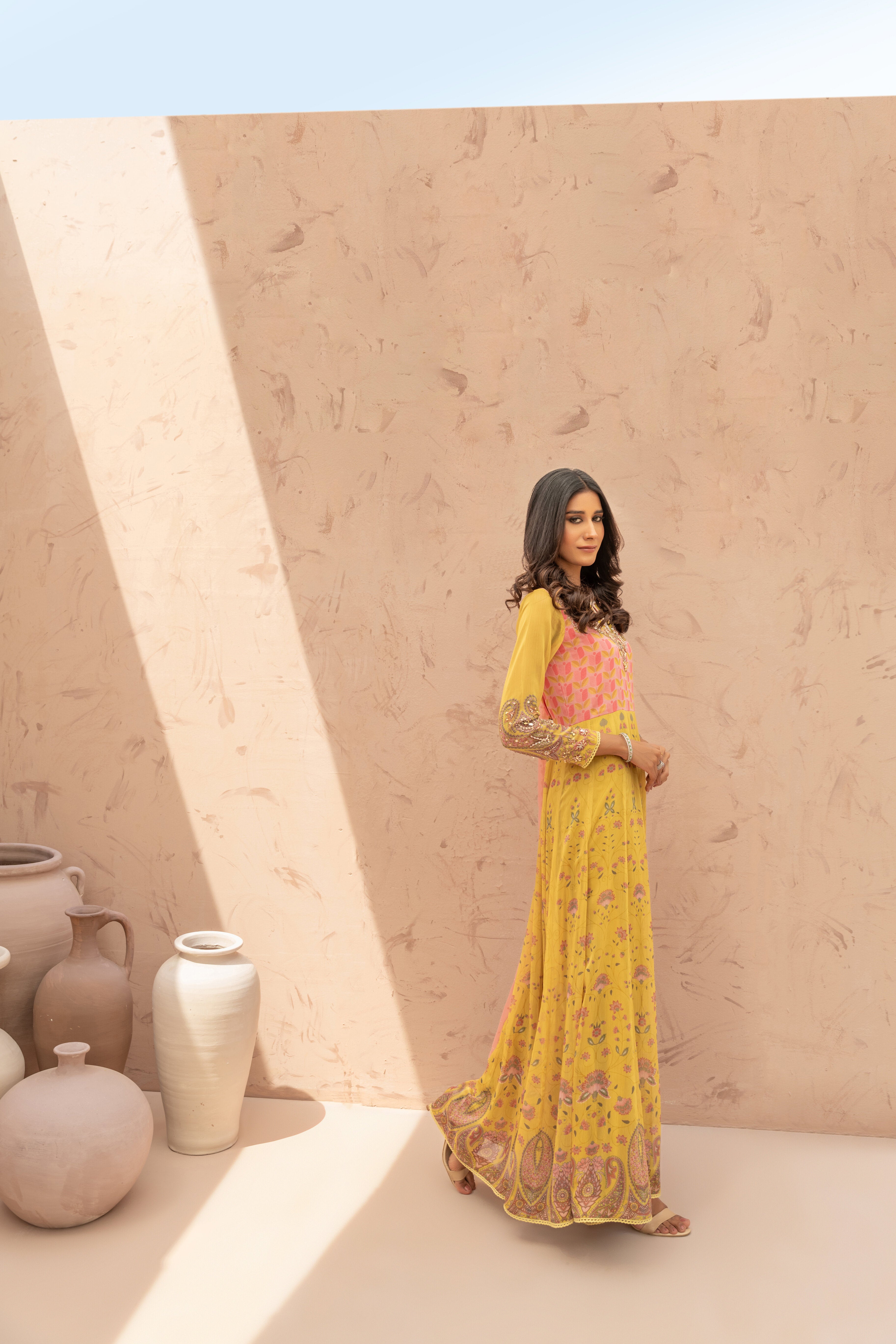 Yellow Printed TPS Anarkali