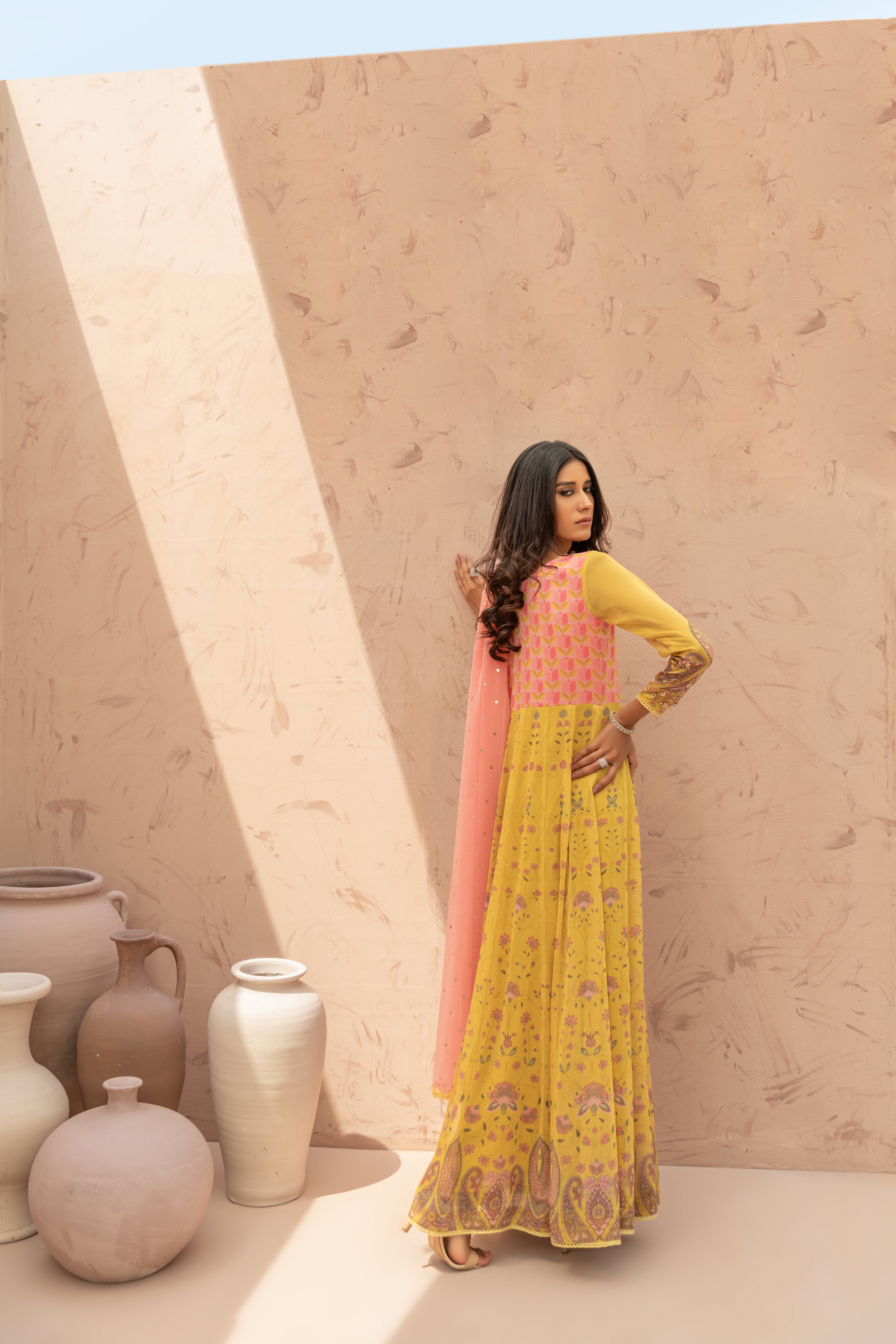 Yellow Printed TPS Anarkali