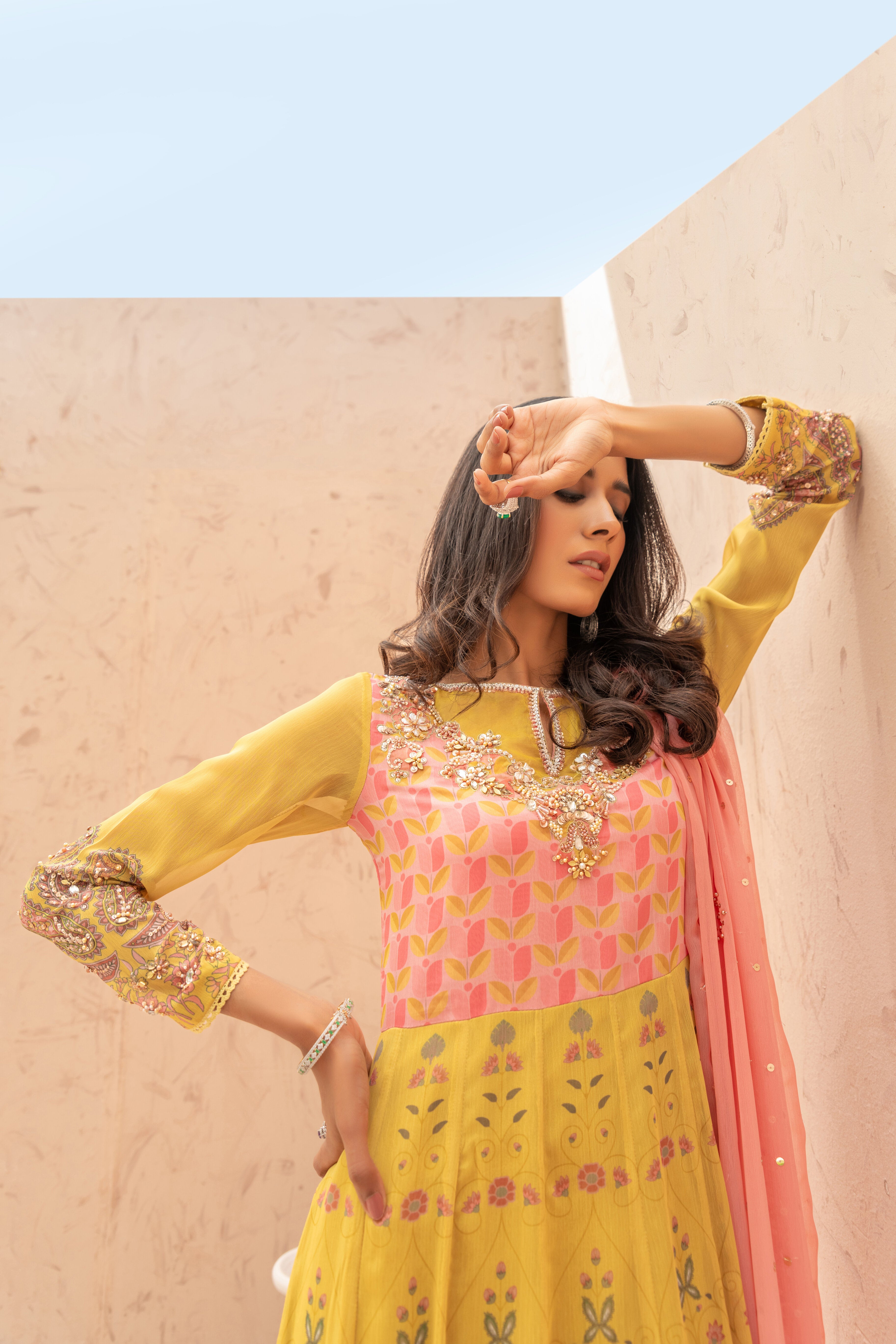 Yellow Printed TPS Anarkali