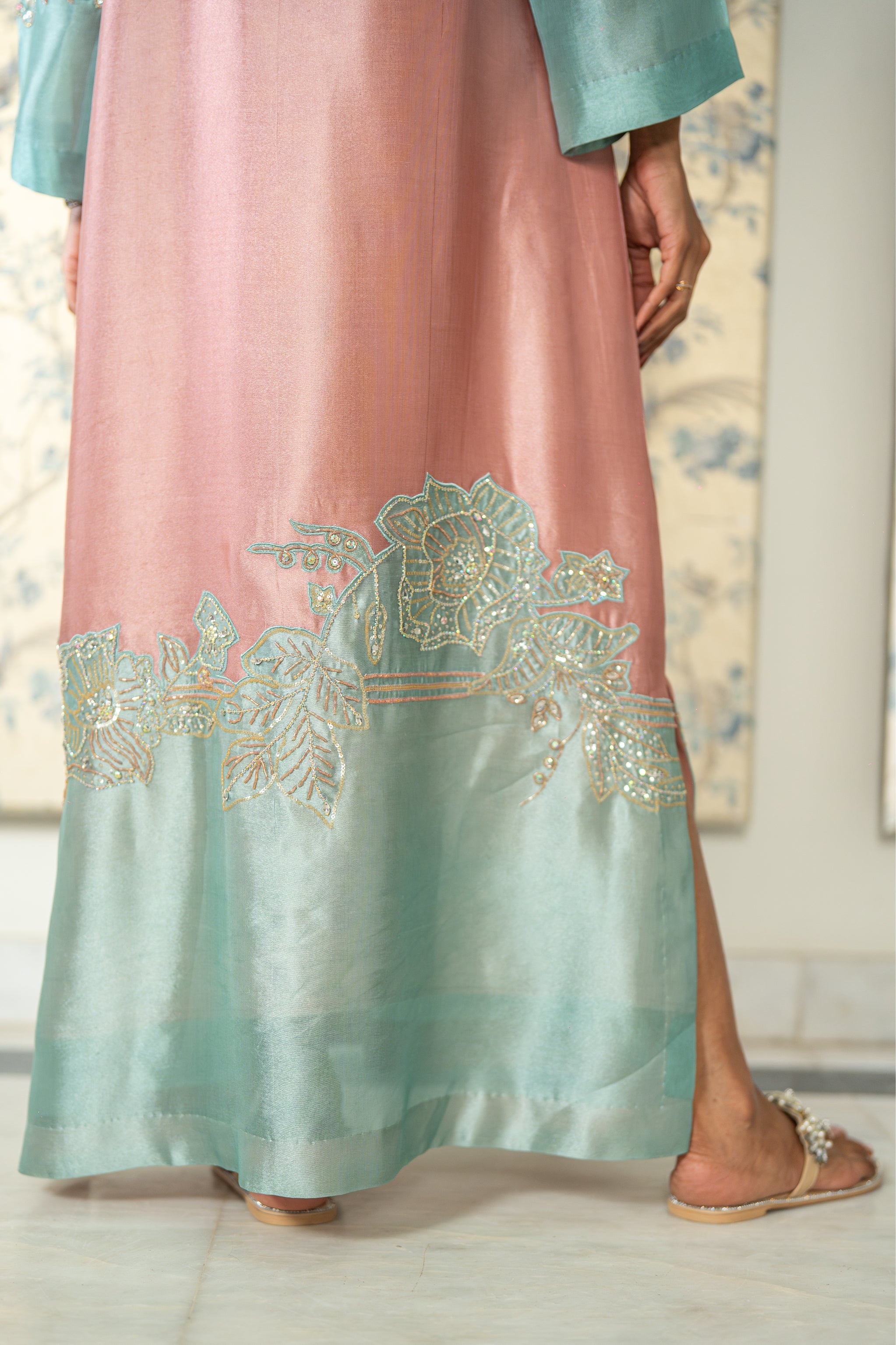 Pink Ferozi Kaftan Suit