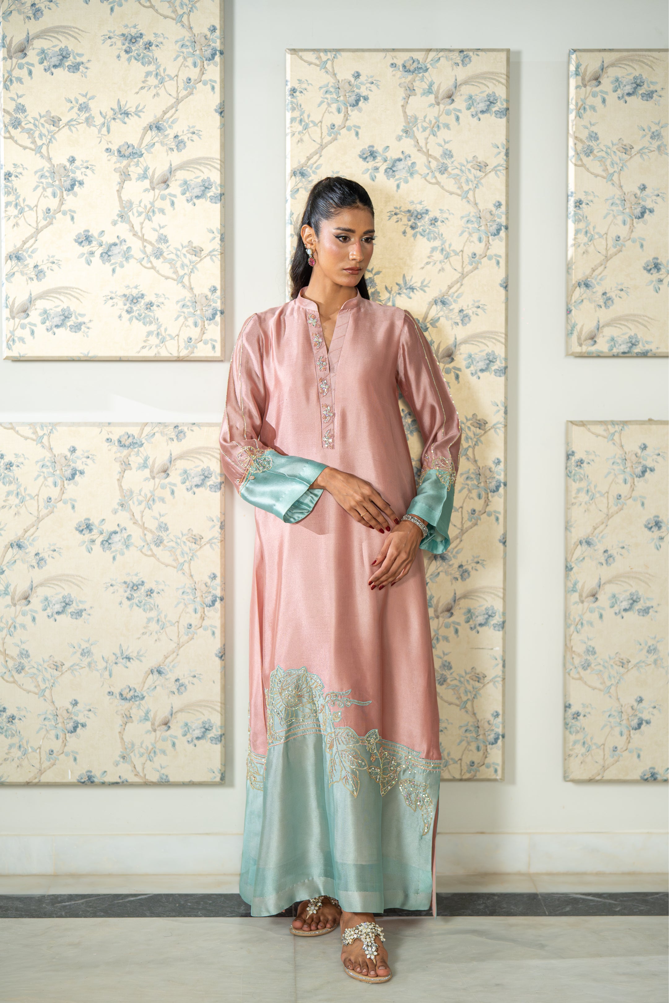 Pink Ferozi Kaftan Suit