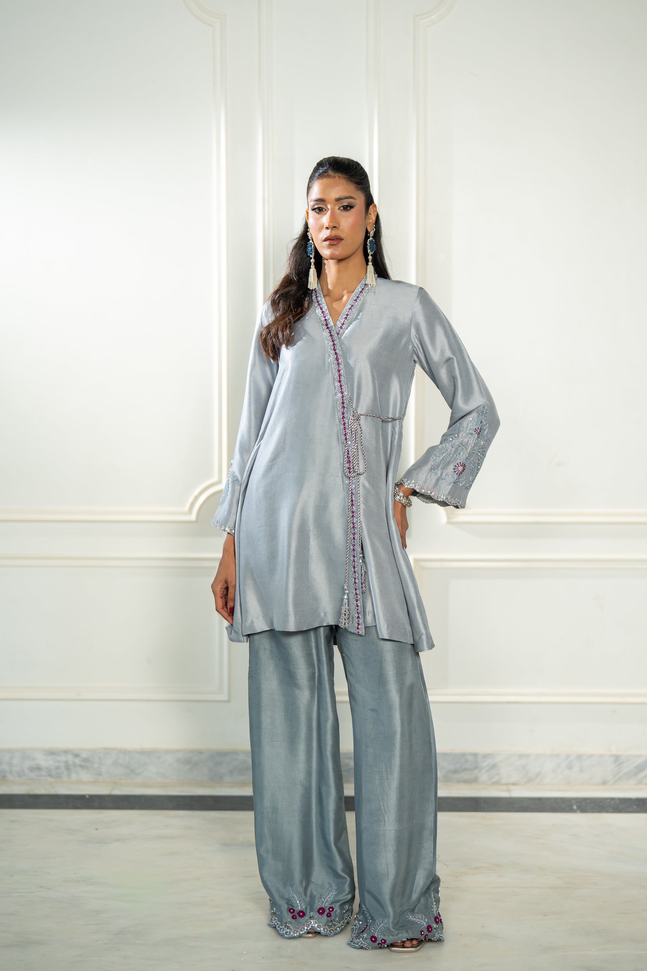 Magenta Organza Cape Set