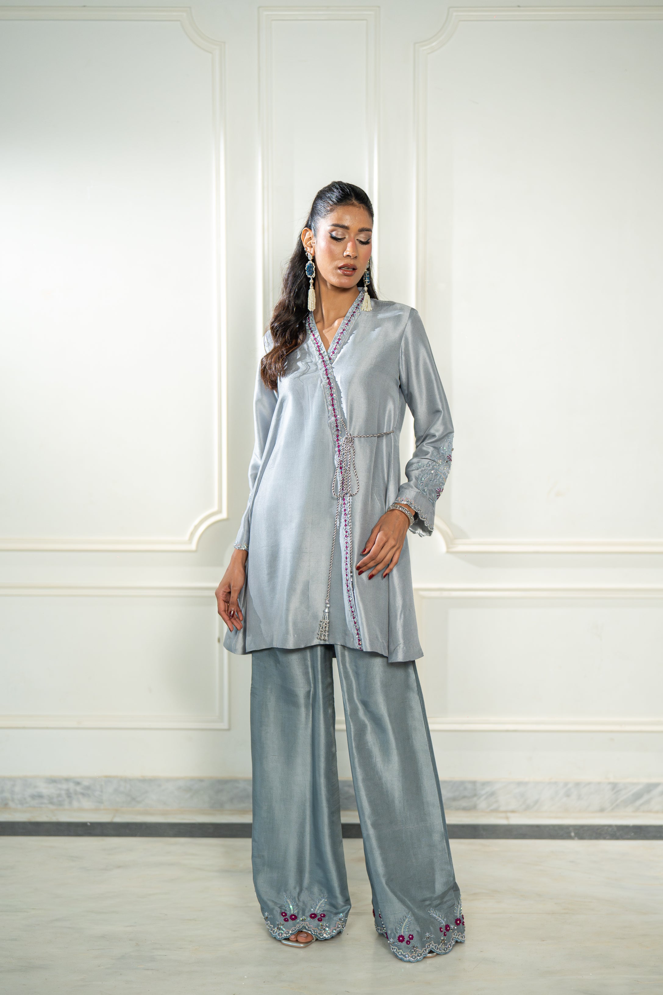 Magenta Organza Cape Set