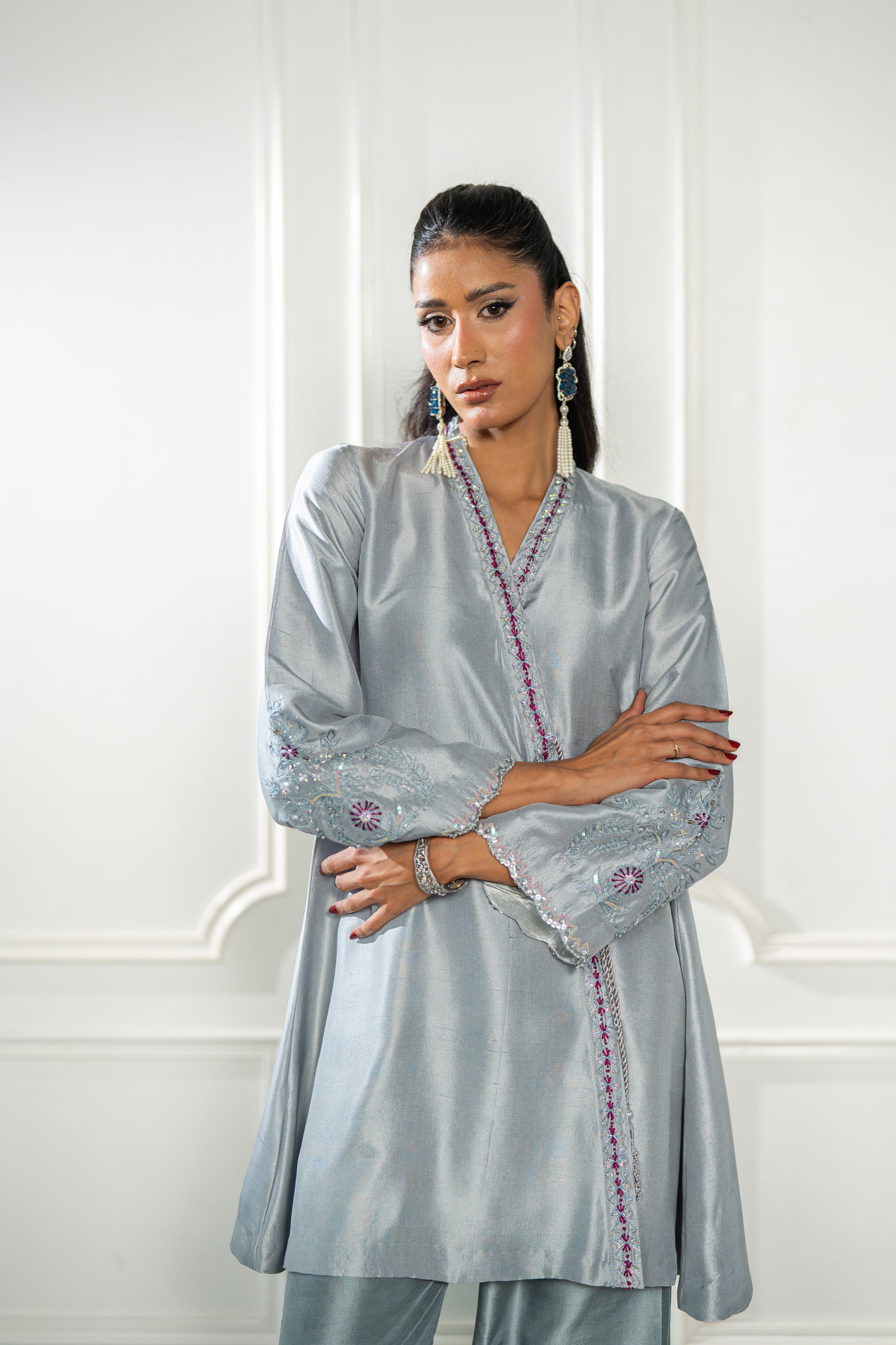 Magenta Organza Cape Set