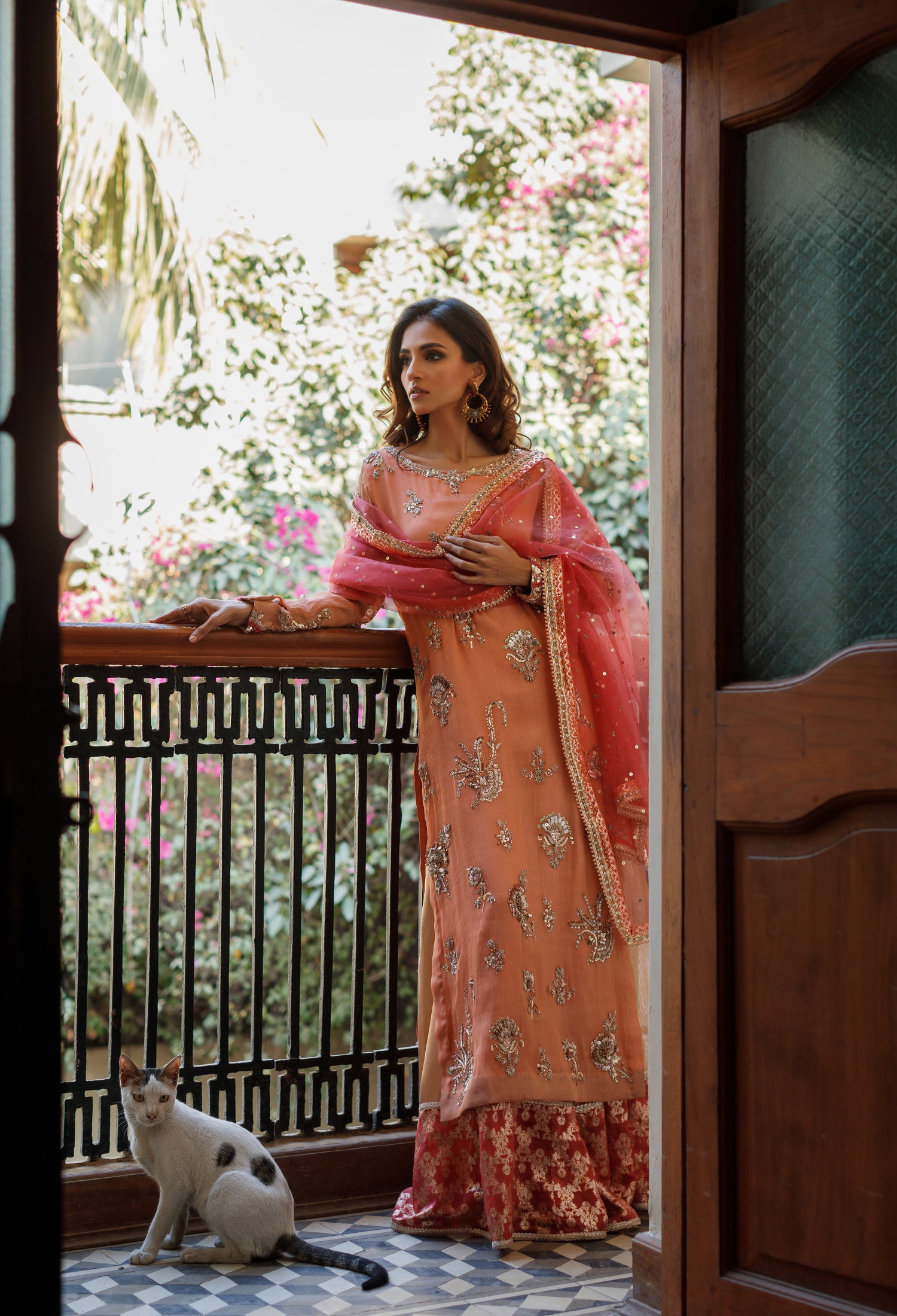 Peach Coral Bahar outfit