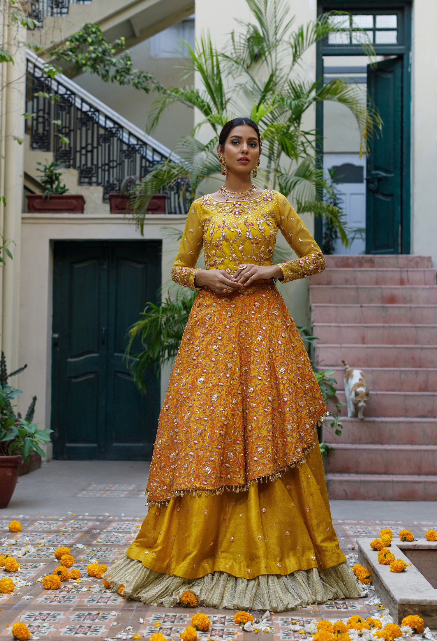 Mustard Layered Lehnga Choli