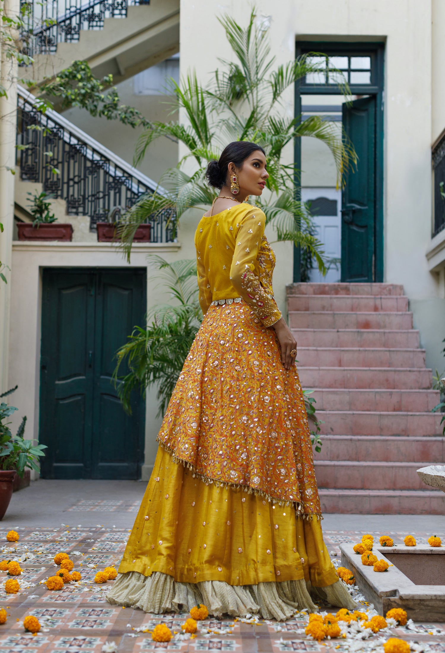 Mustard Layered Lehnga Choli