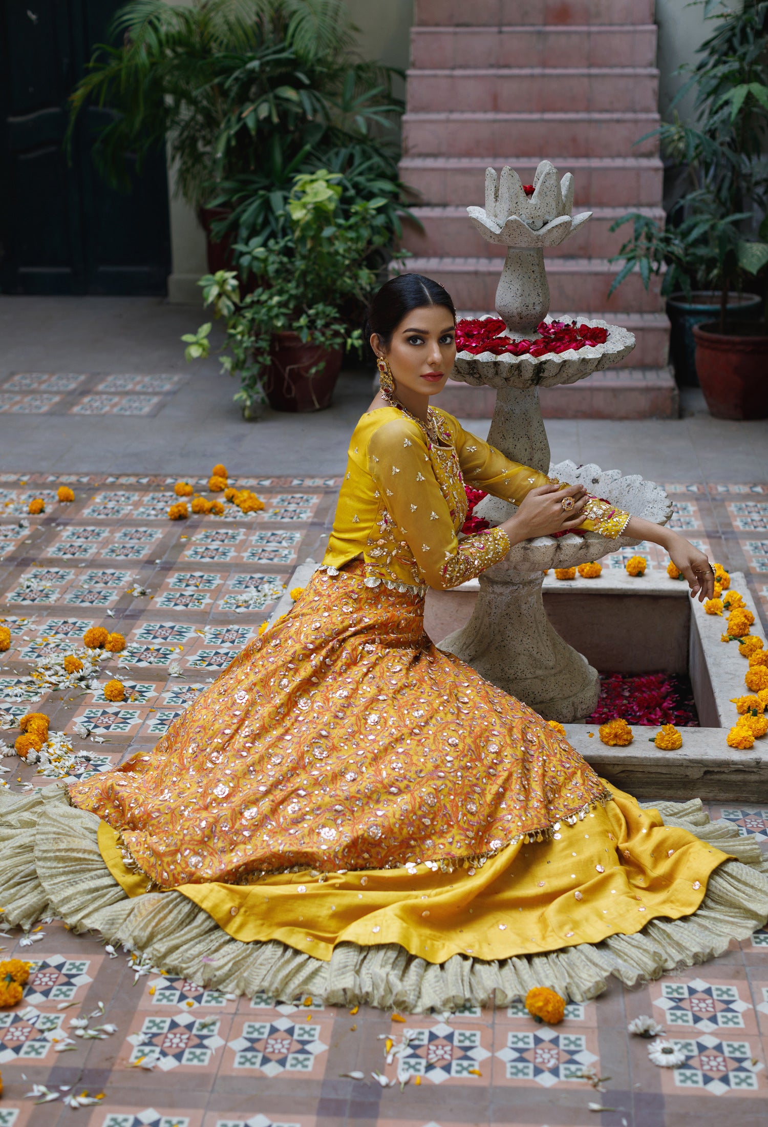 Mustard Layered Lehnga Choli