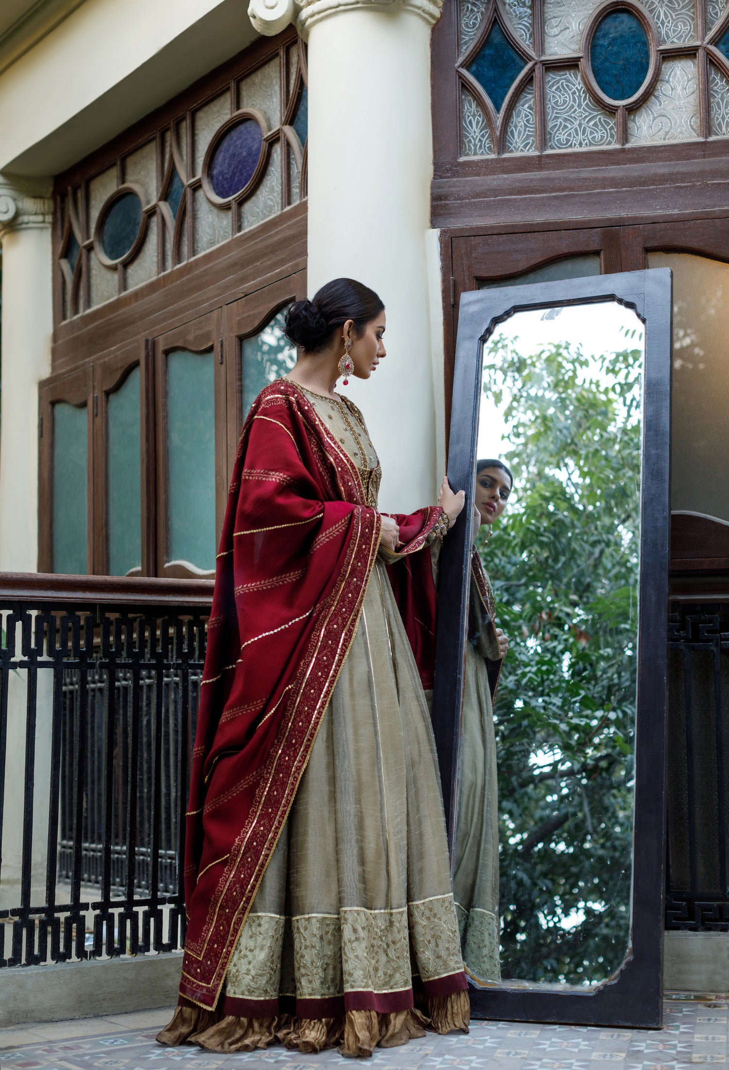 Ivory & Maroon Begum Peshwas