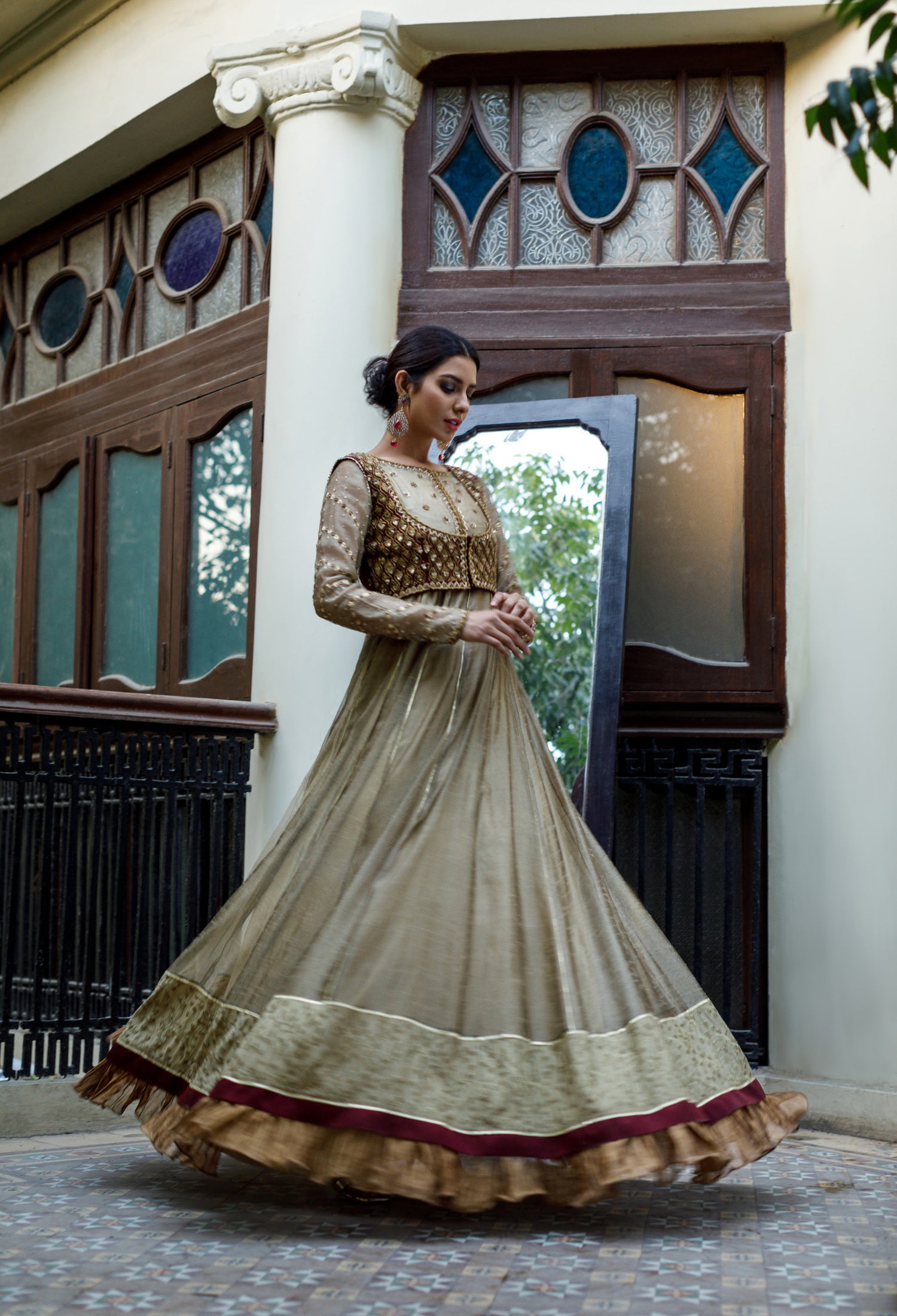 Ivory & Maroon Begum Peshwas