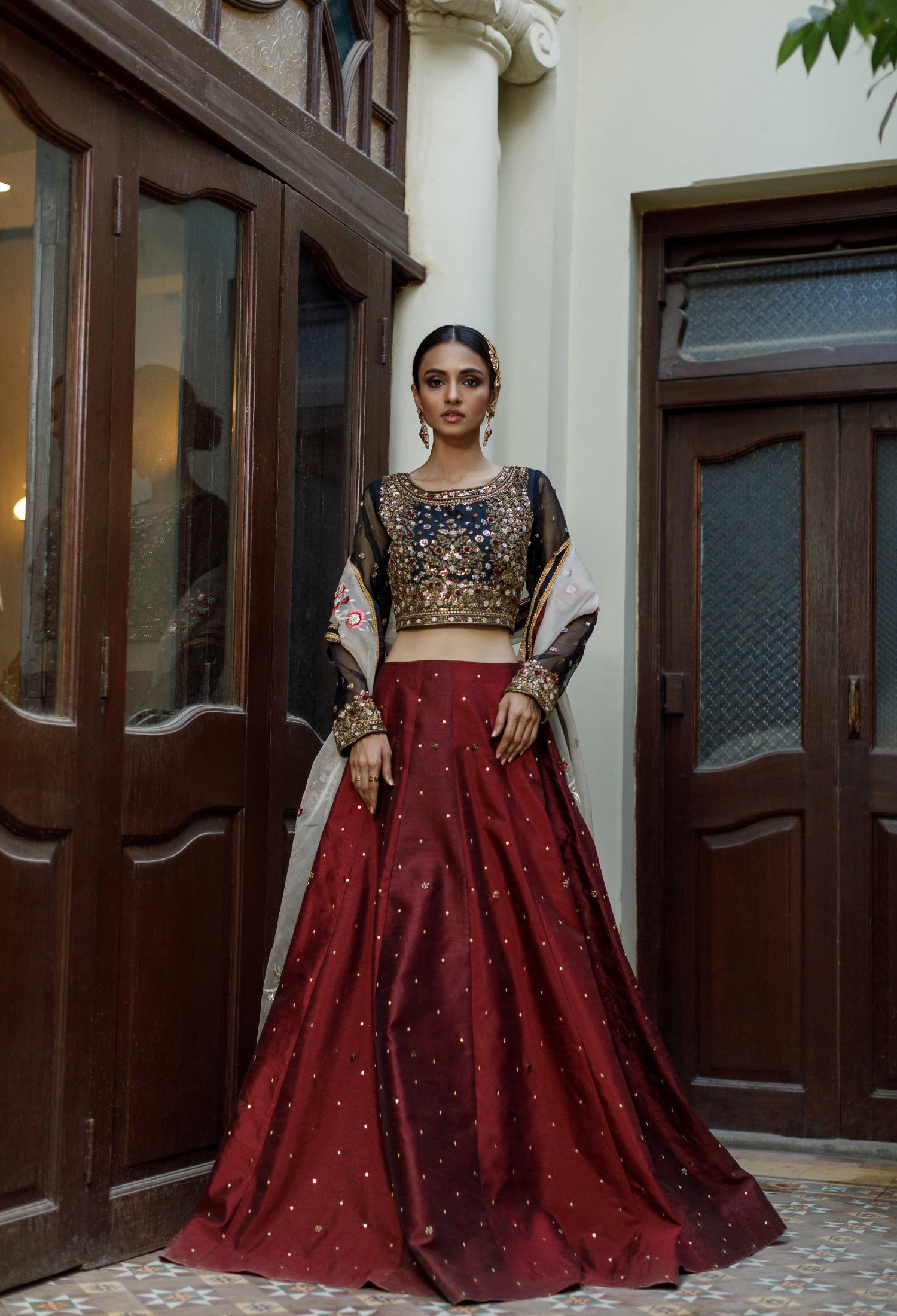 Black & Maroon Begum Lehnga