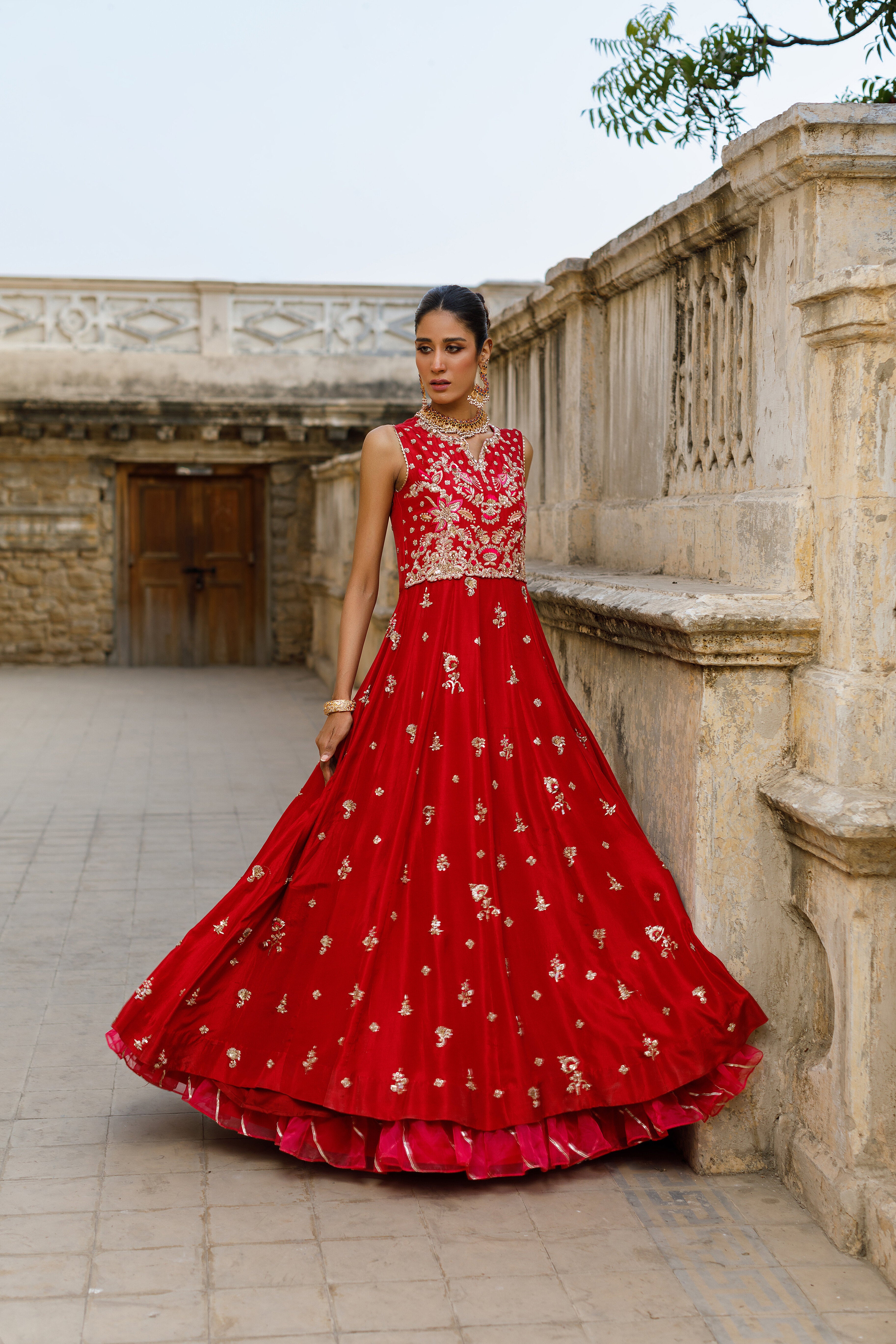 Red Zohra Rawsilk Anarkali
