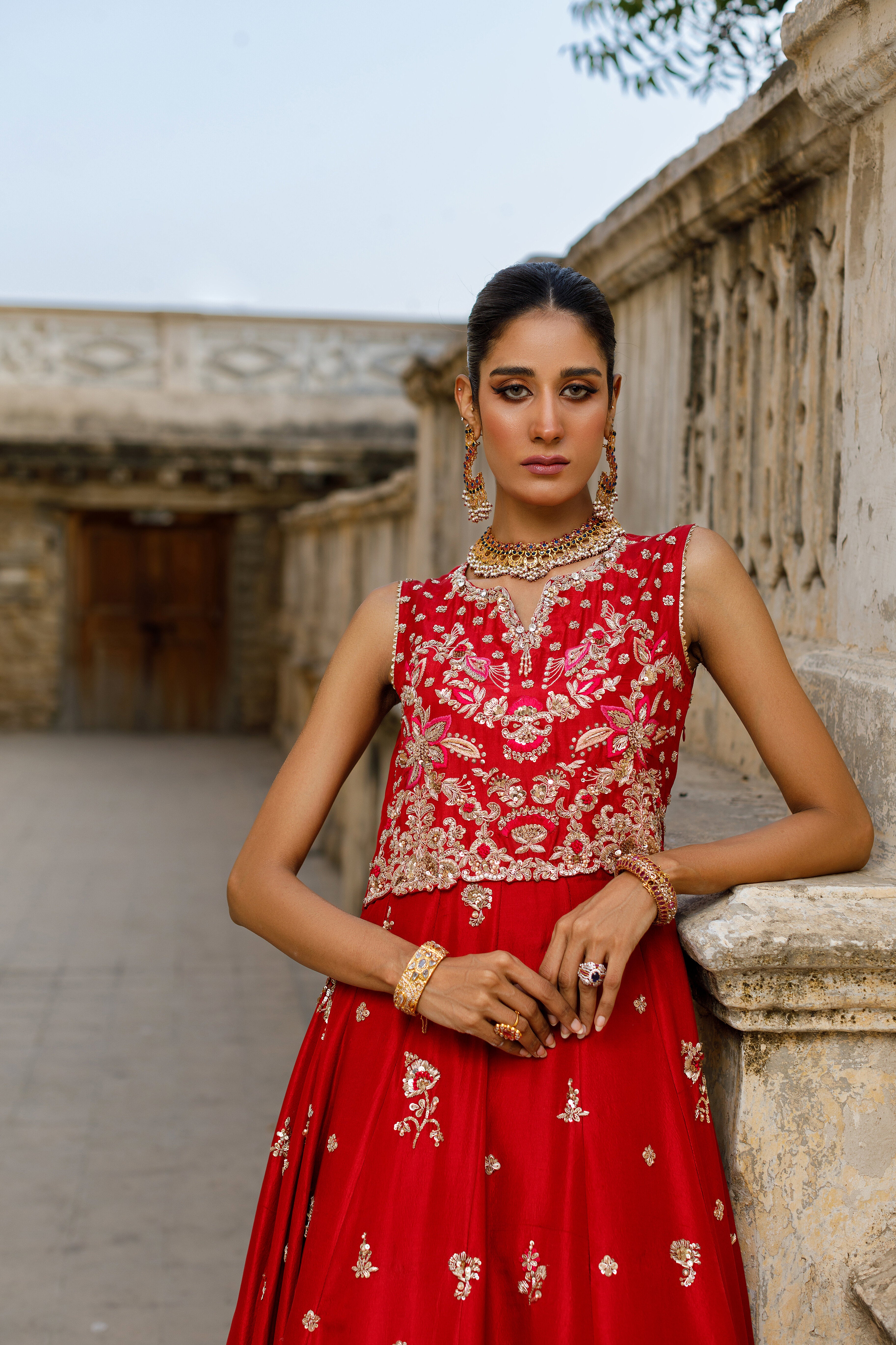 Red Zohra Rawsilk Anarkali