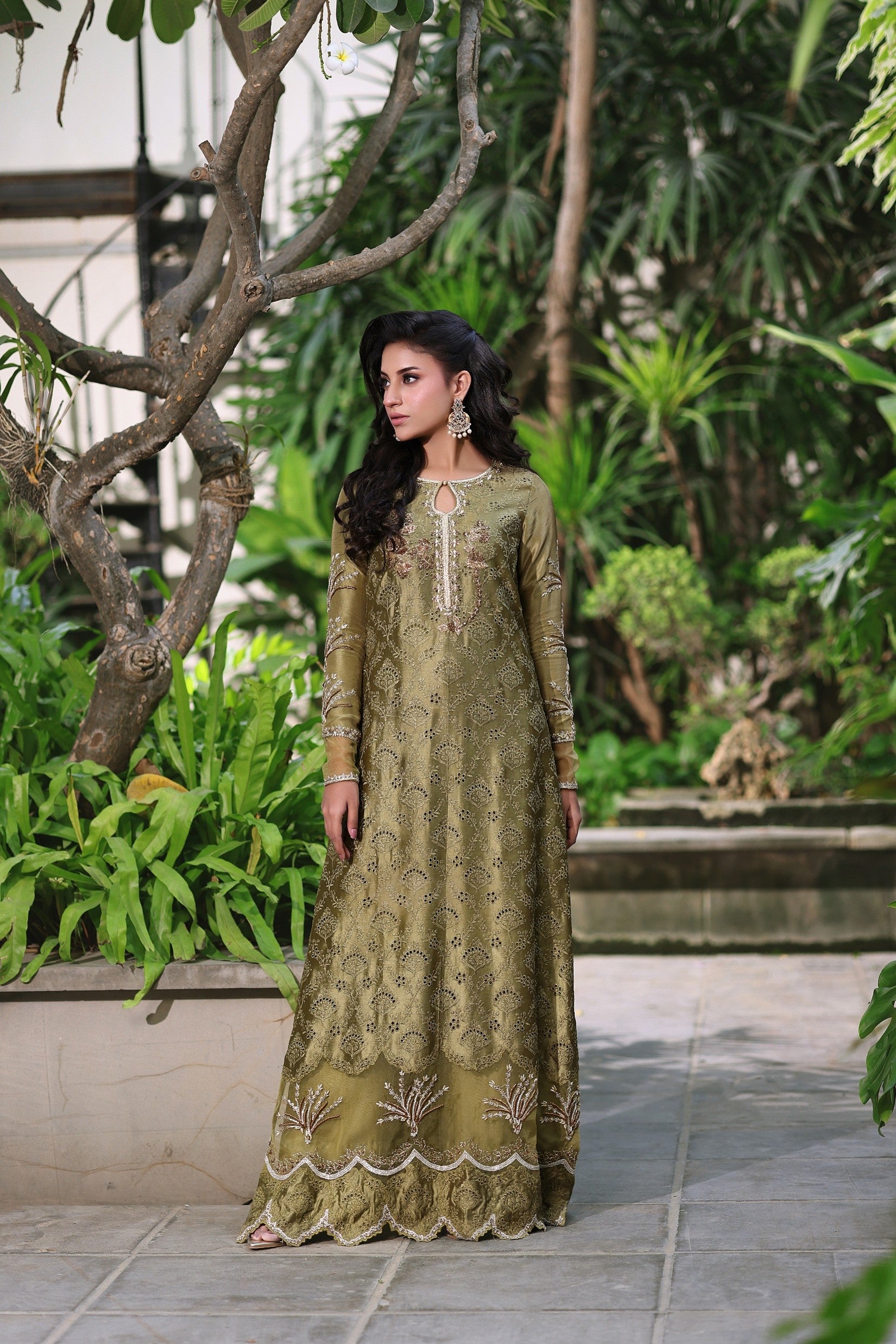 Muted Antique Olive Kaftan Set