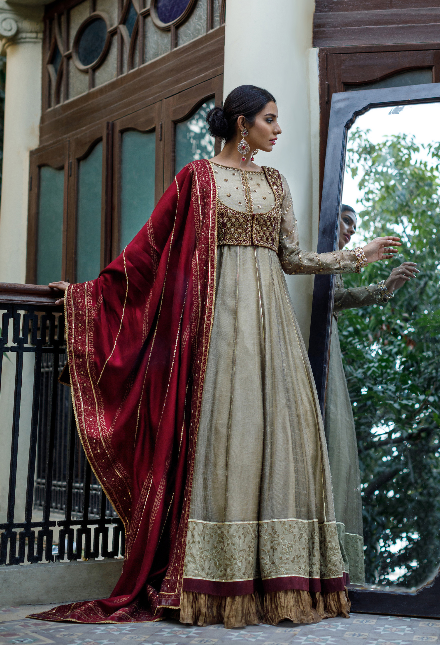 Ivory & Maroon Begum Peshwas