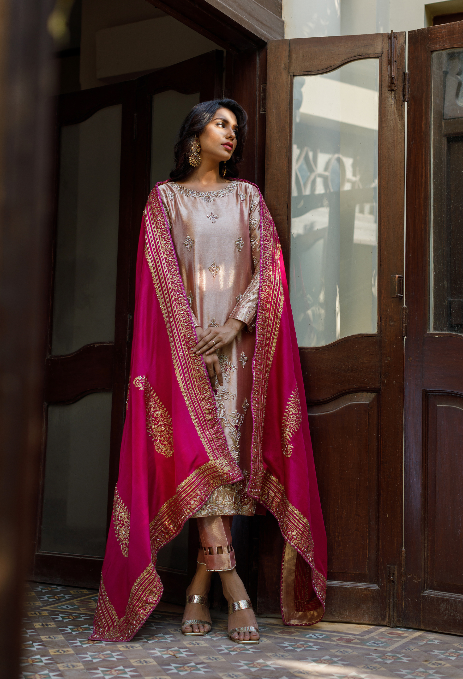 Tissue Pink & Magenta Shawl