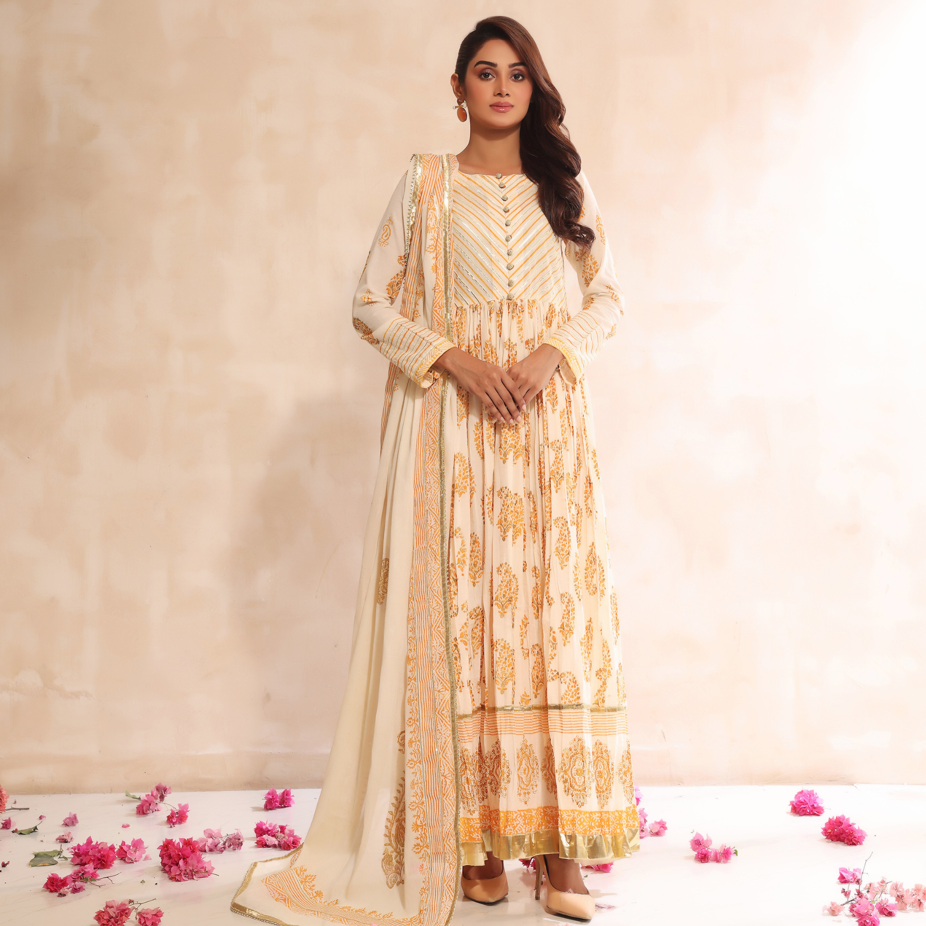 Ivory & Orange Block Print Outfit