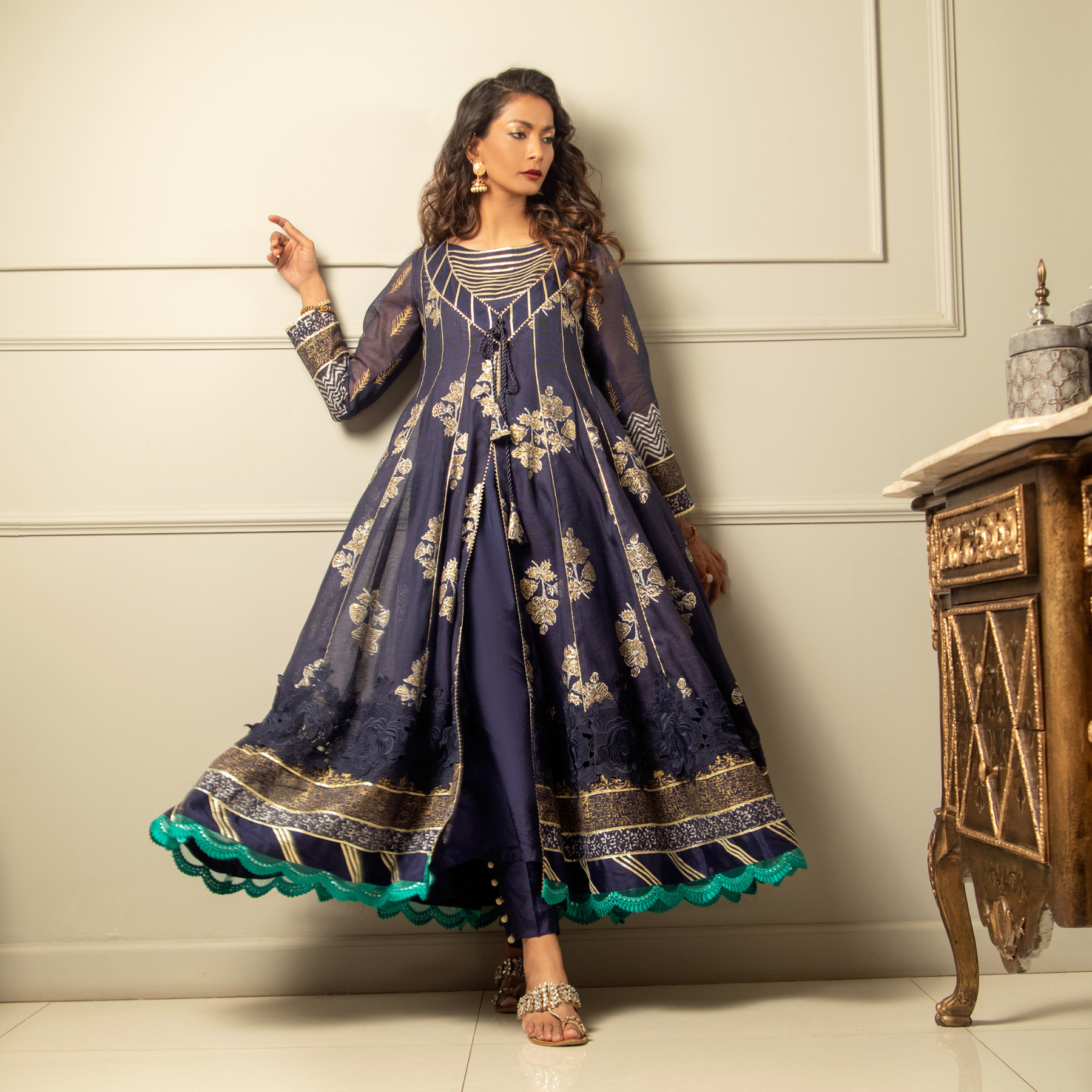 Navy Blue Blocked Anarkali