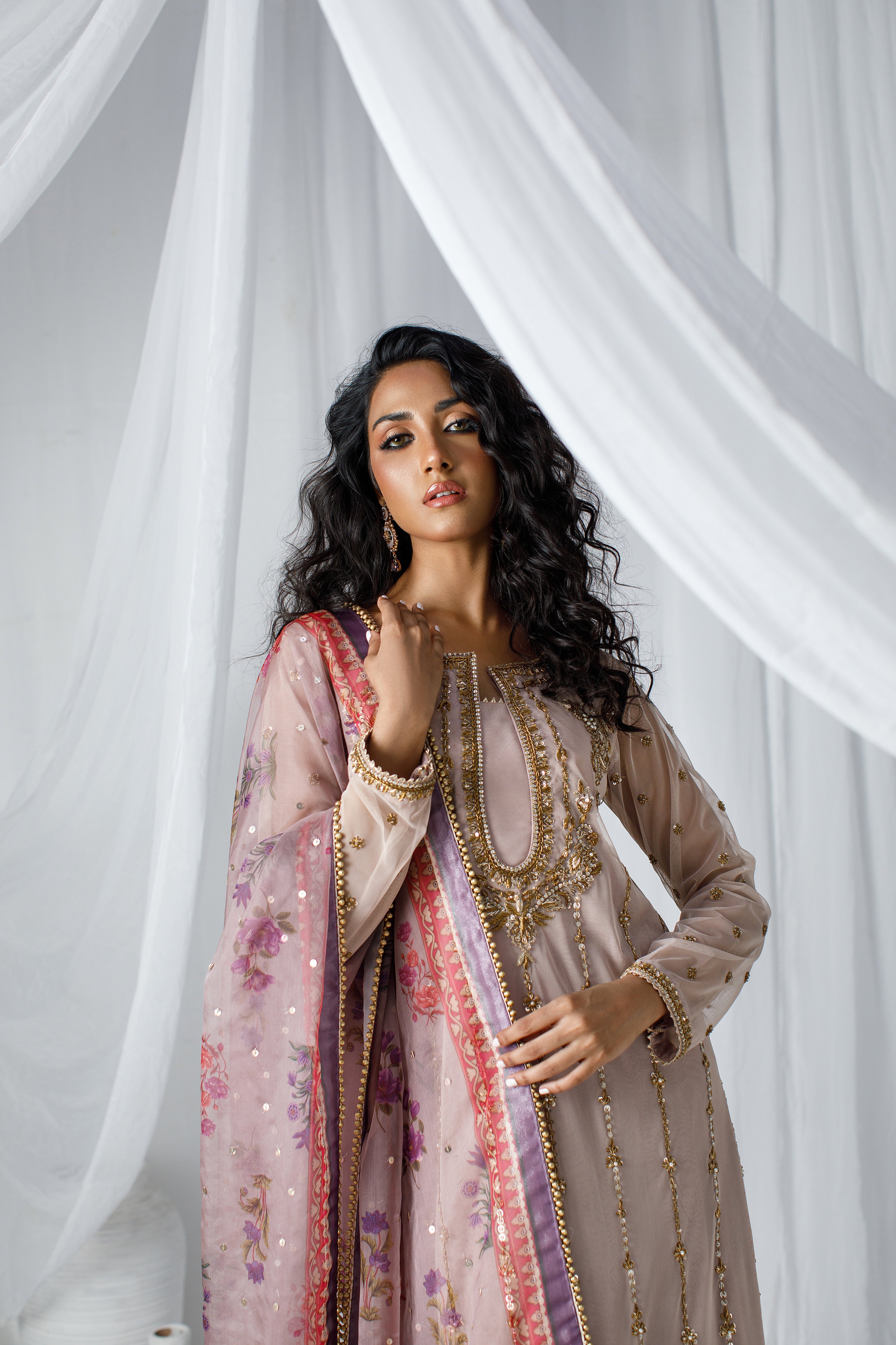 Rose Gold Nude Net Zohra Outfit