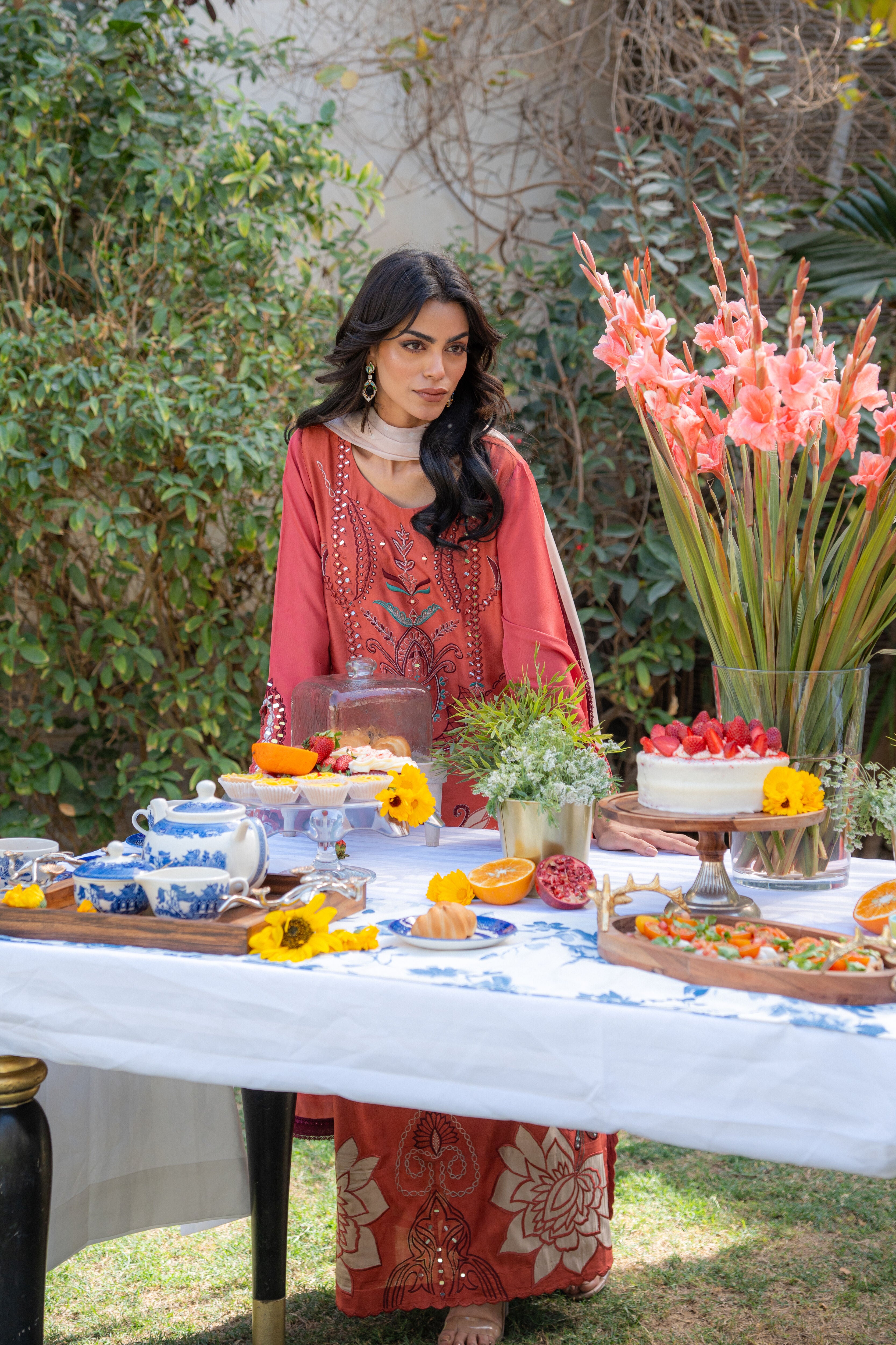 Rust Maroon Kaftan Pari Outfit