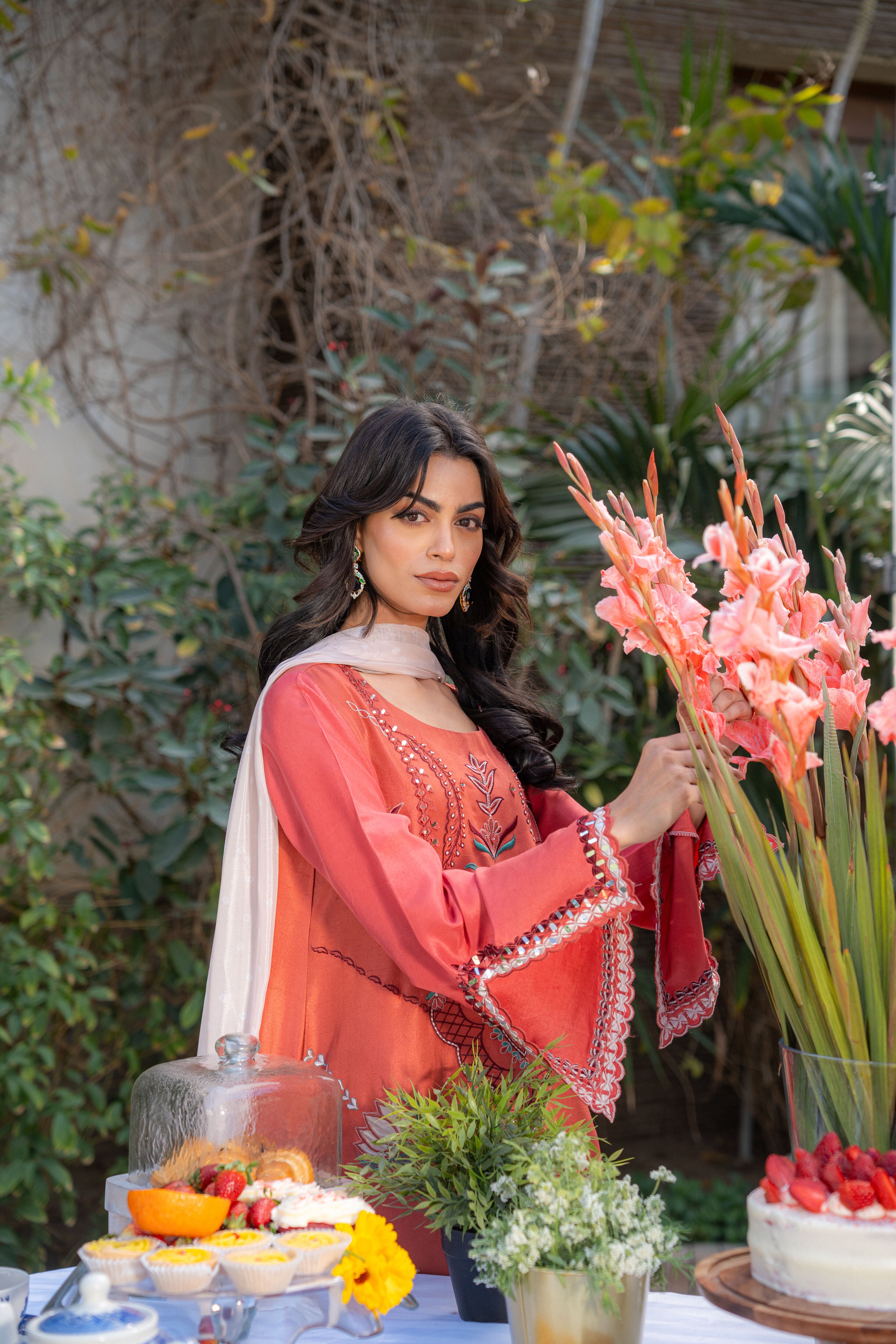 Rust Maroon Kaftan Pari Outfit