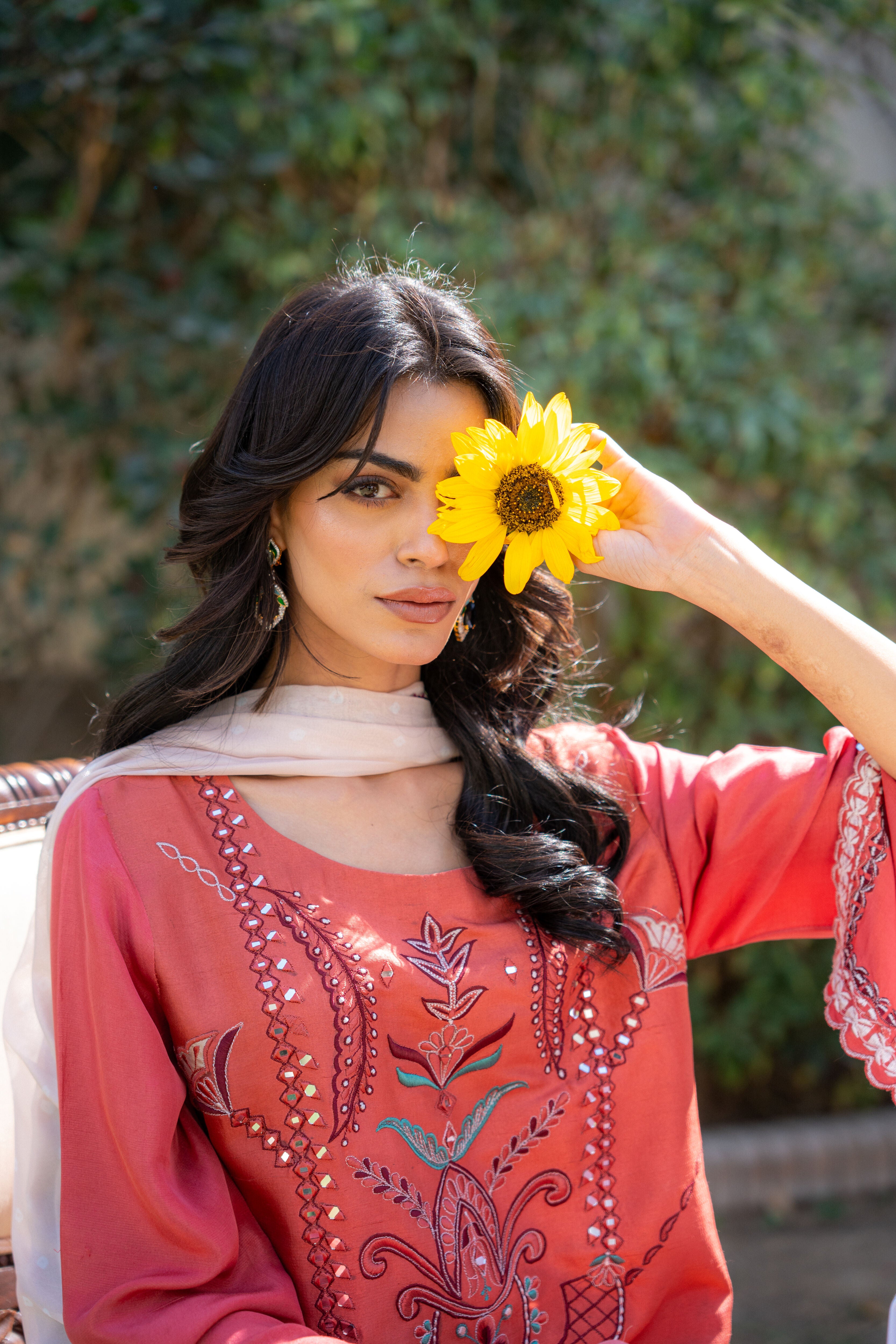 Rust Maroon Kaftan Pari Outfit