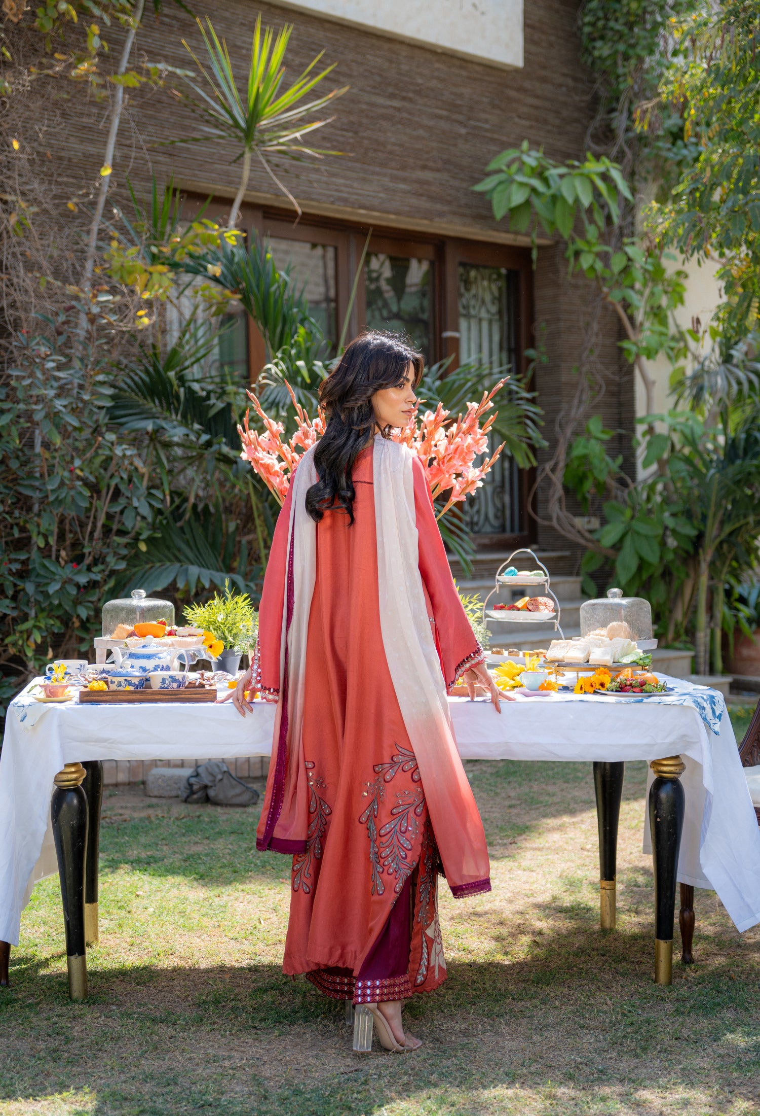 Rust Maroon Kaftan Pari Outfit