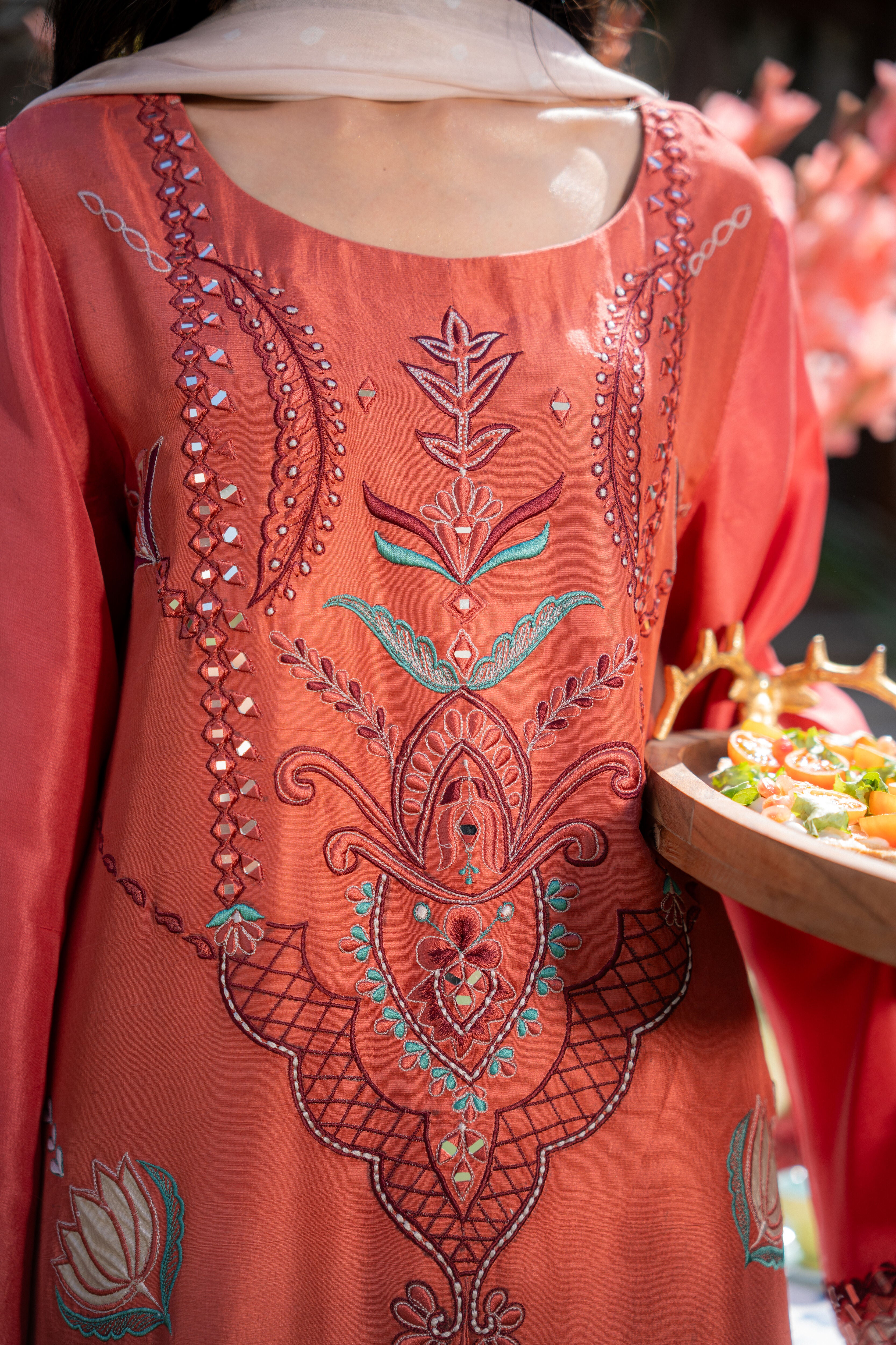 Rust Maroon Kaftan Pari Outfit