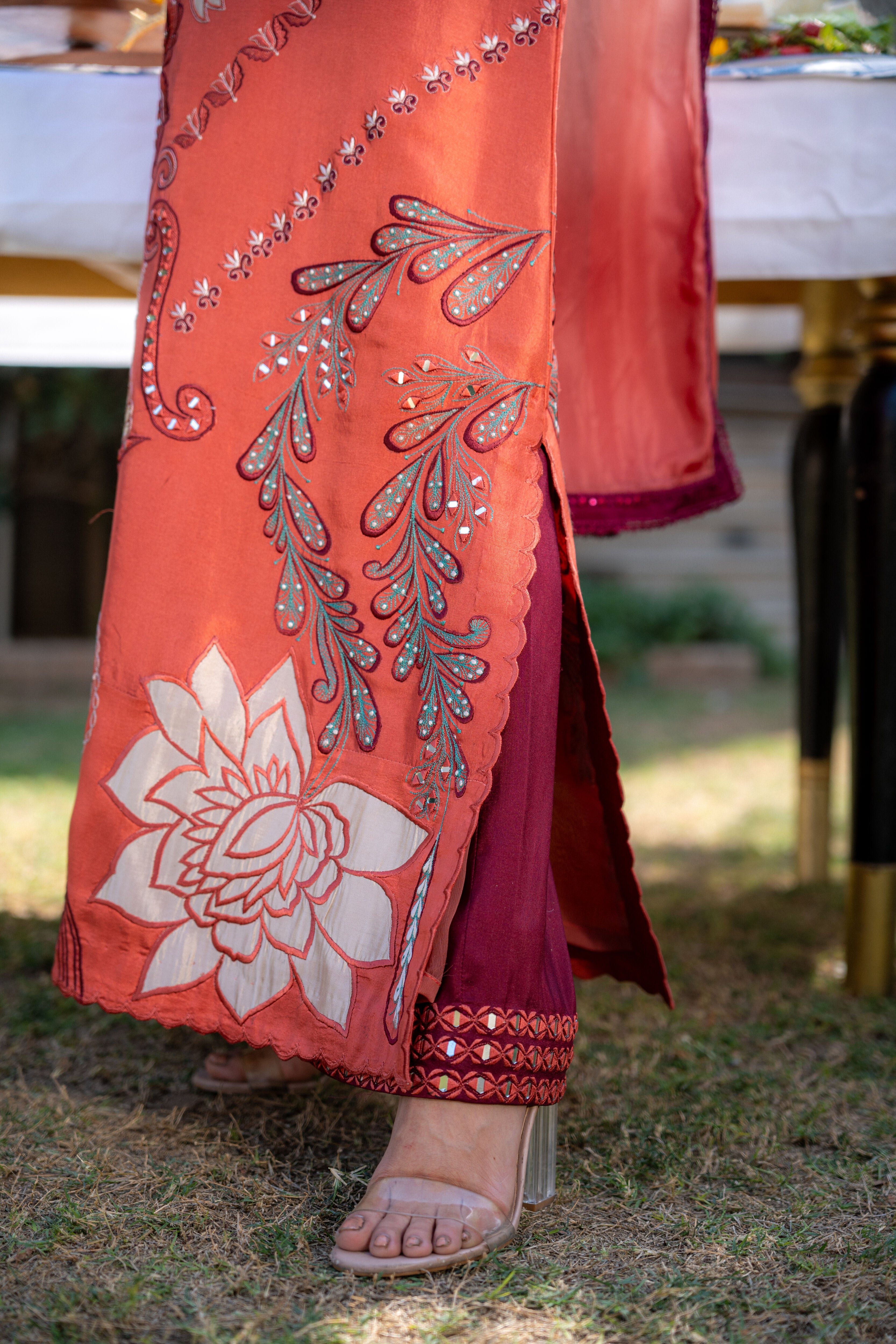 Rust Maroon Kaftan Pari Outfit