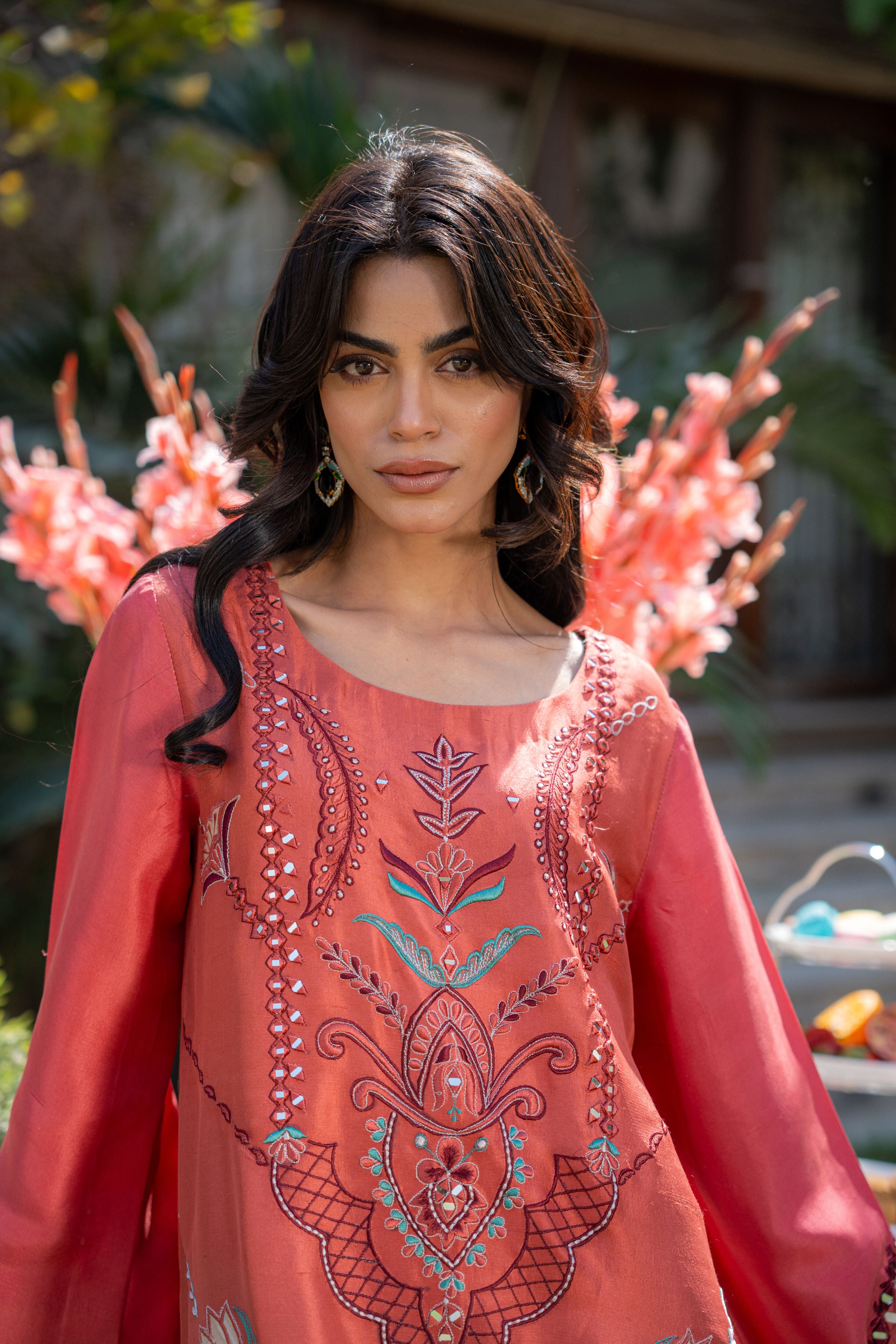 Rust Maroon Kaftan Pari Outfit