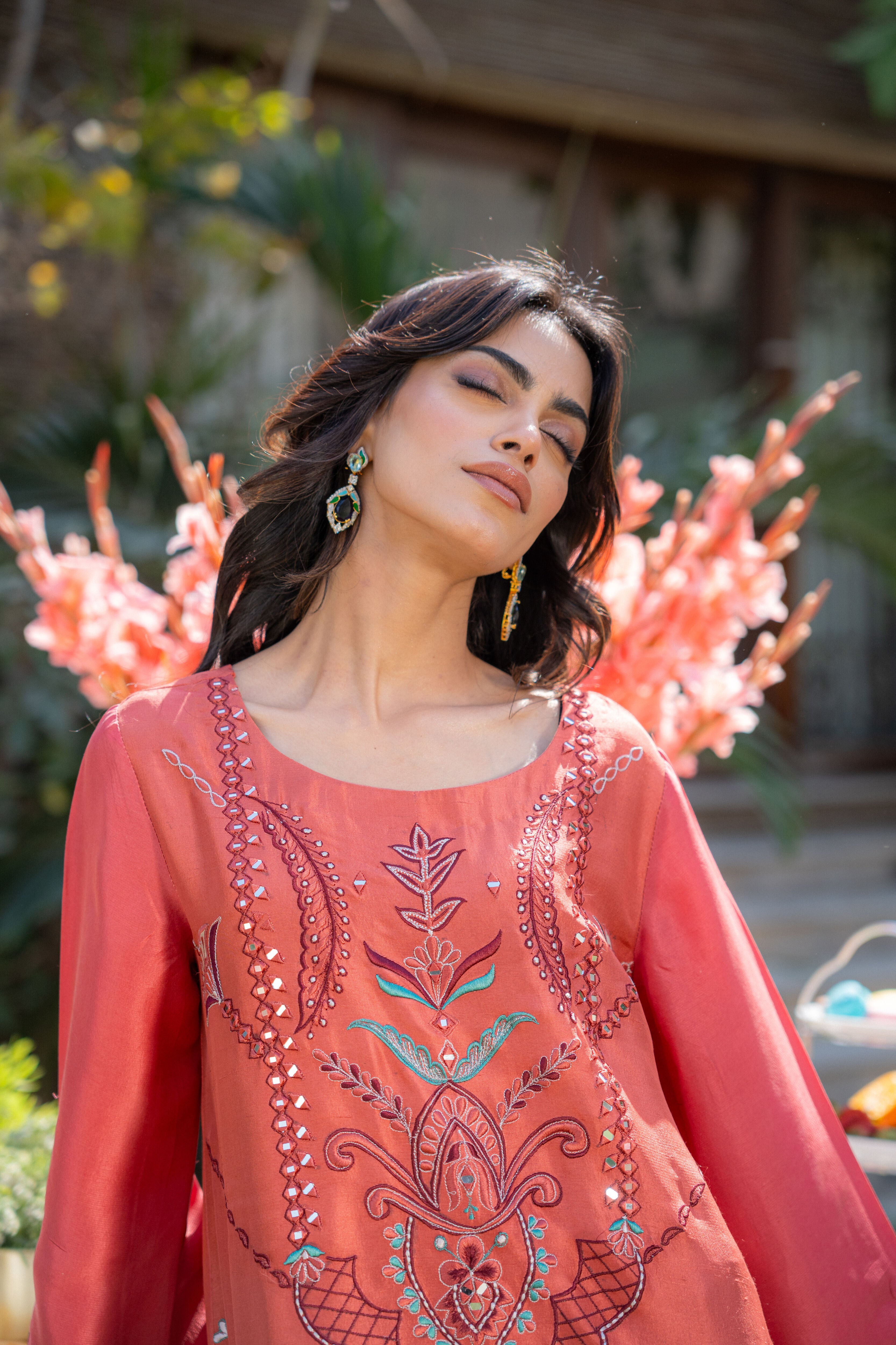 Rust Maroon Kaftan Pari Outfit