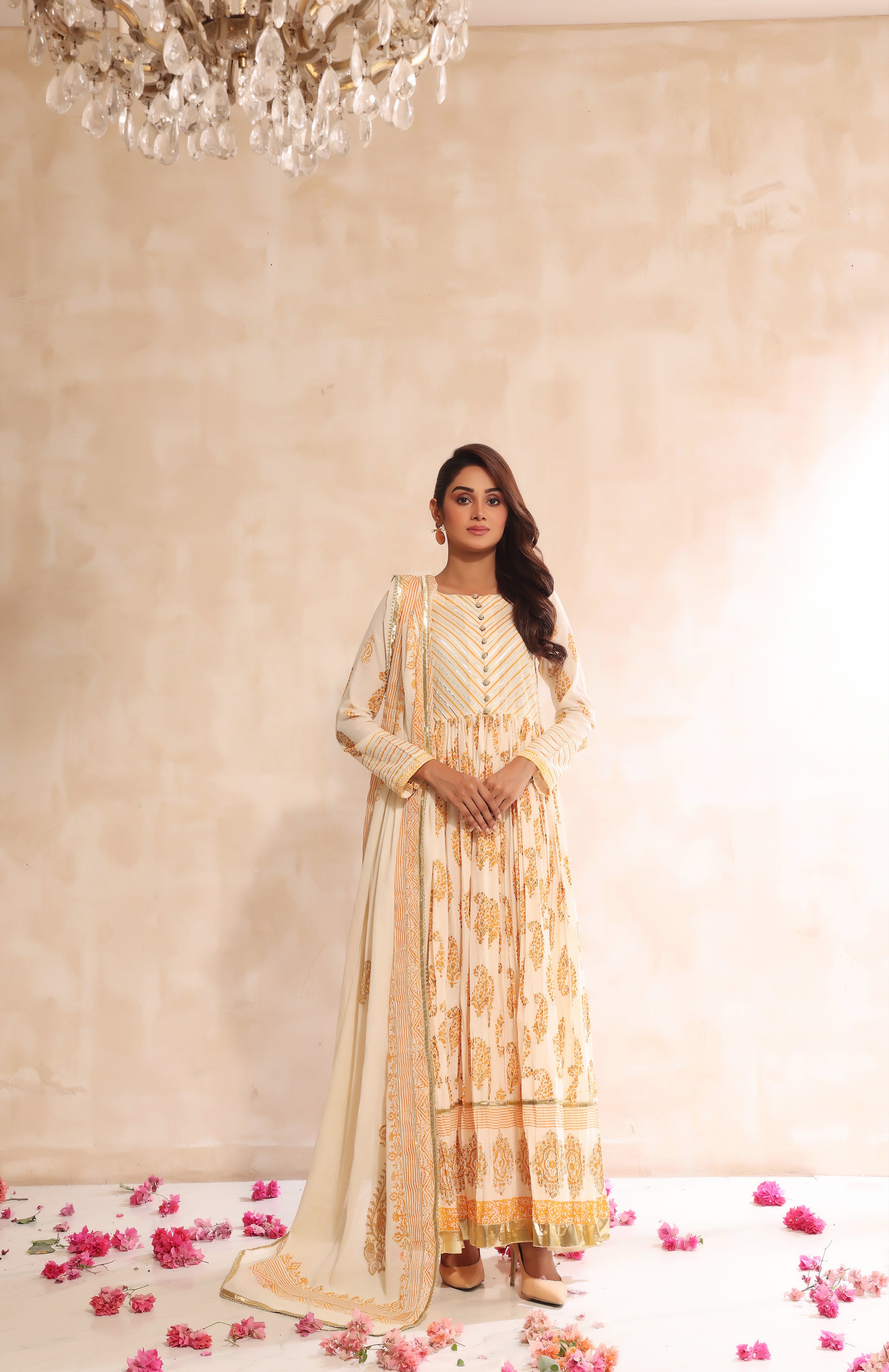 Ivory & Orange Block Print Outfit