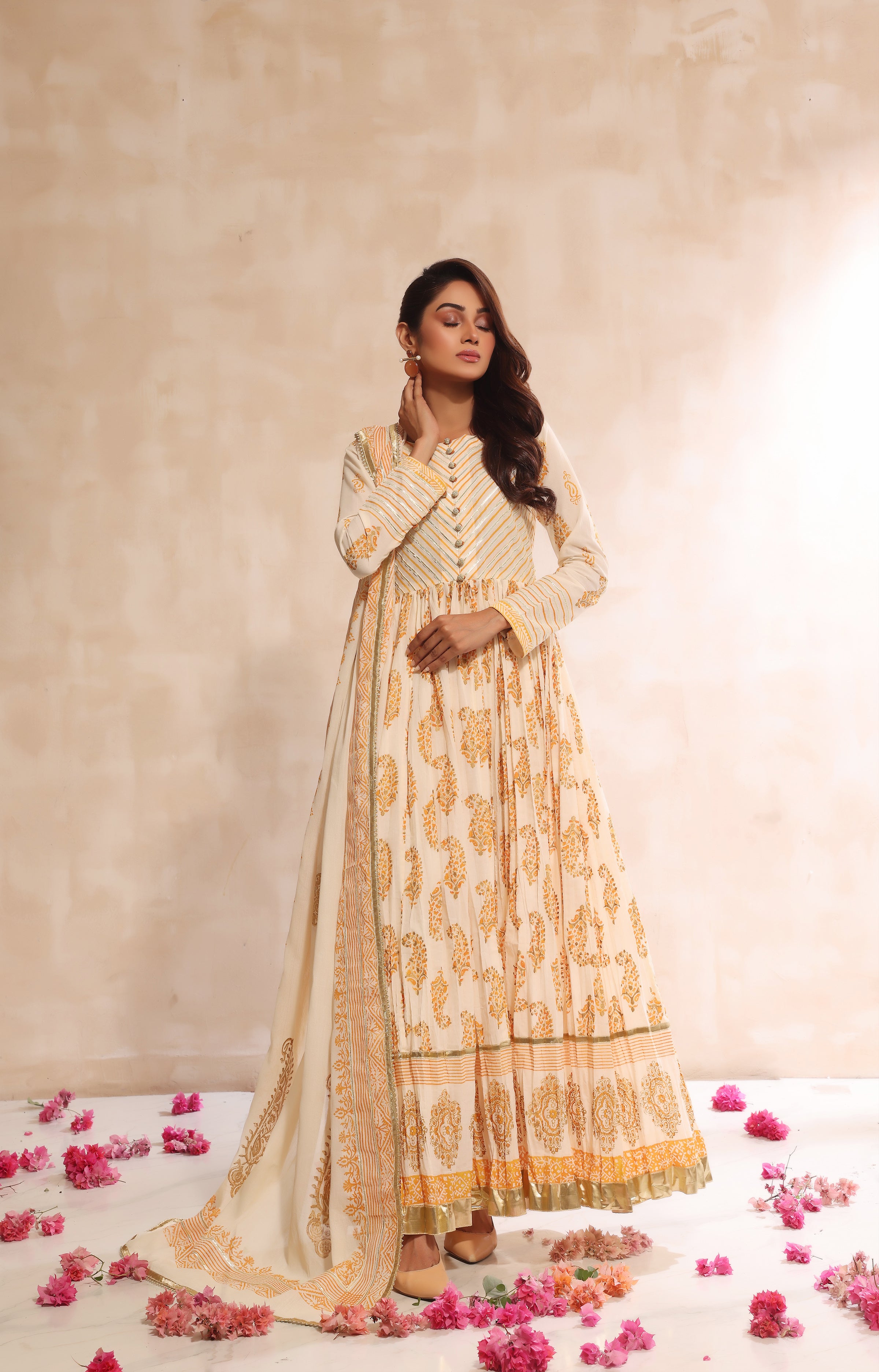 Ivory & Orange Block Print Outfit