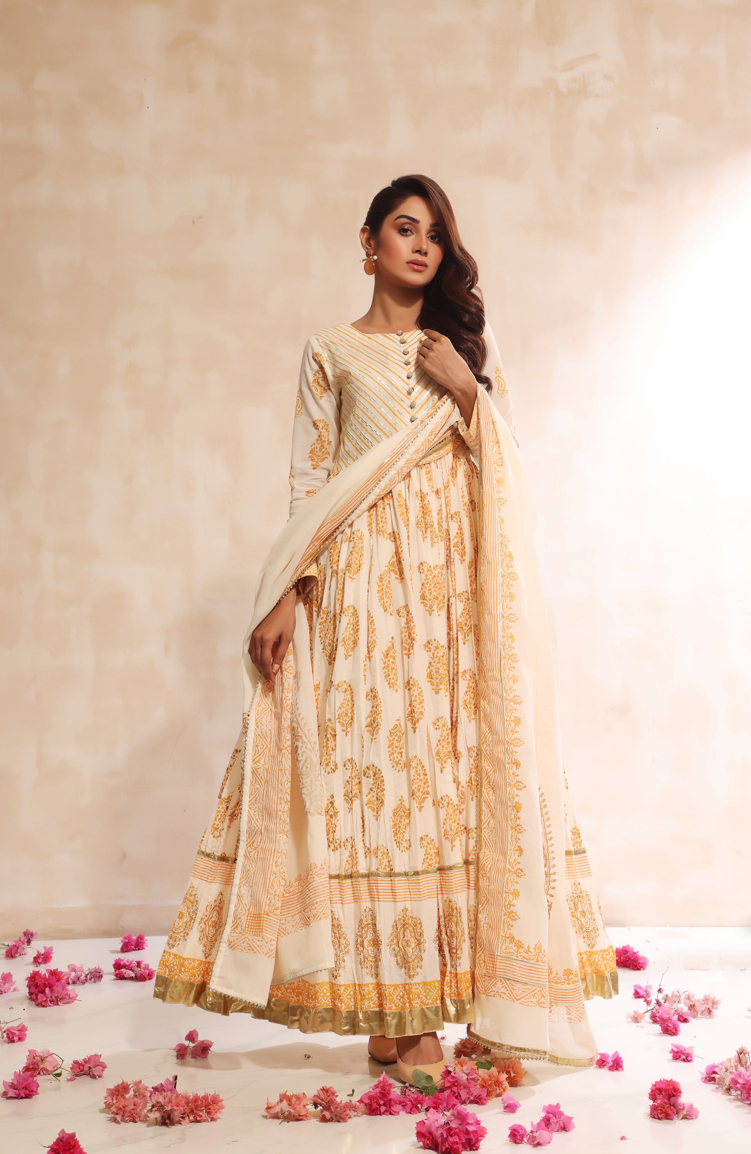 Ivory & Orange Block Print Outfit