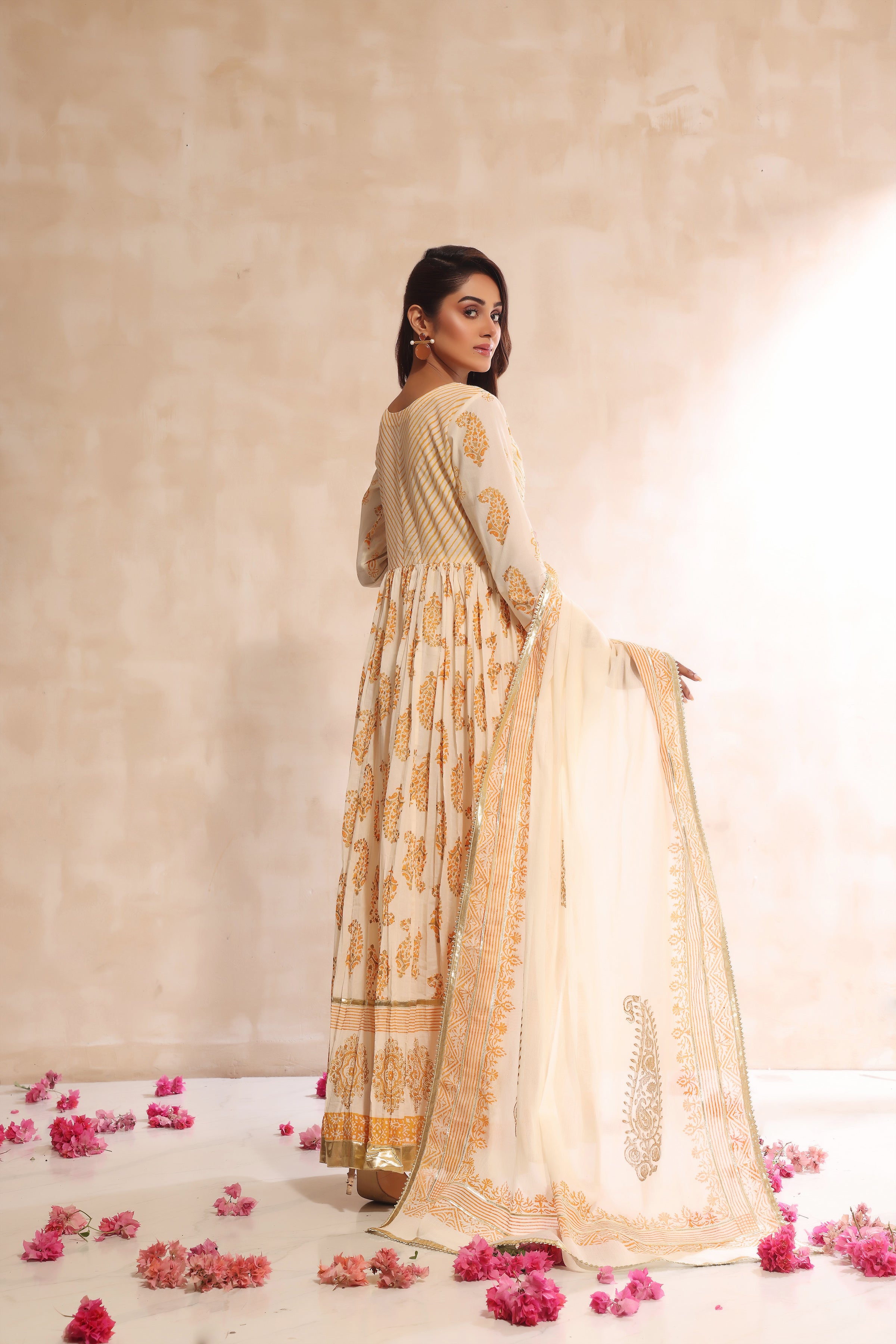 Ivory & Orange Block Print Outfit