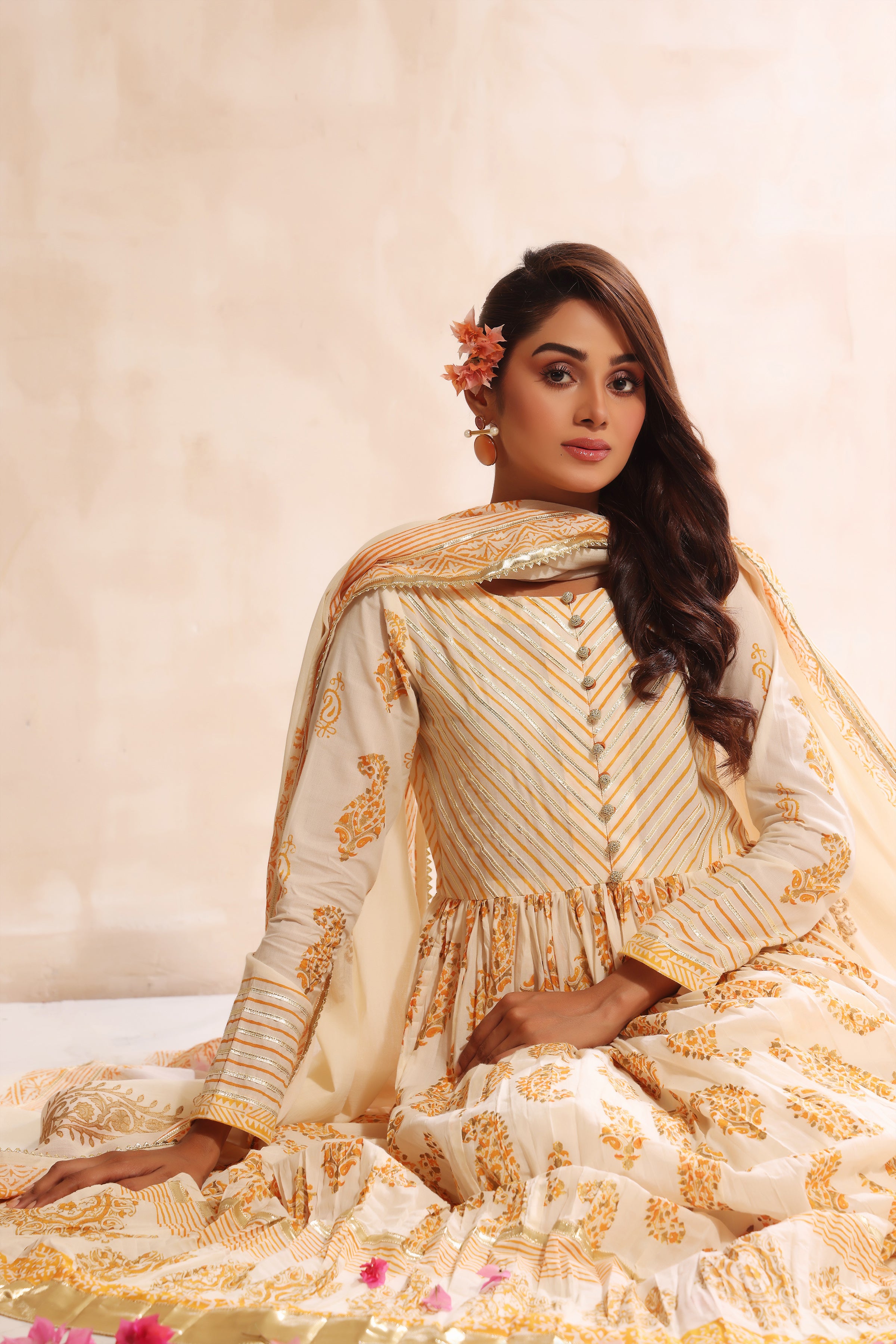 Ivory & Orange Block Print Outfit