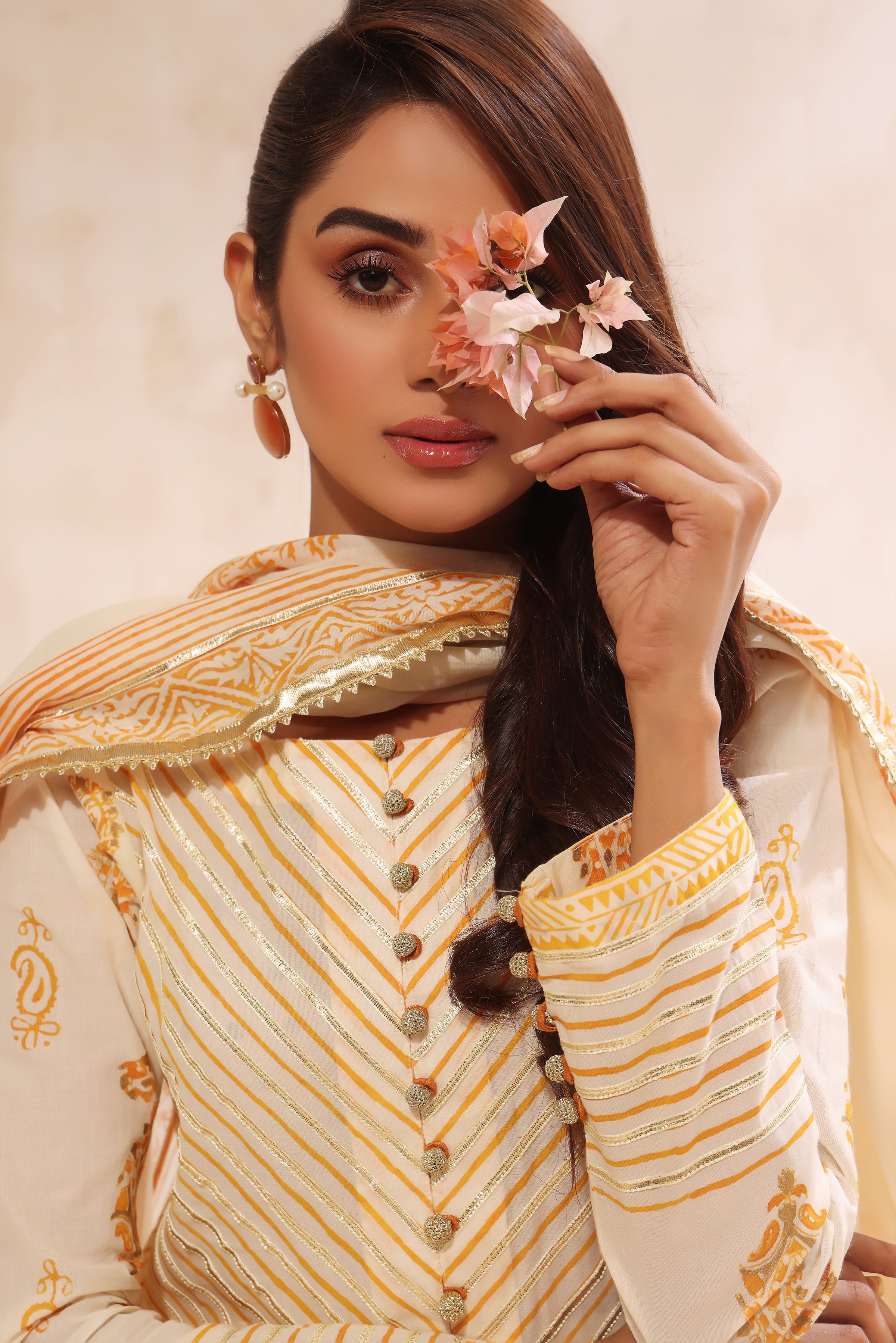 Ivory & Orange Block Print Outfit